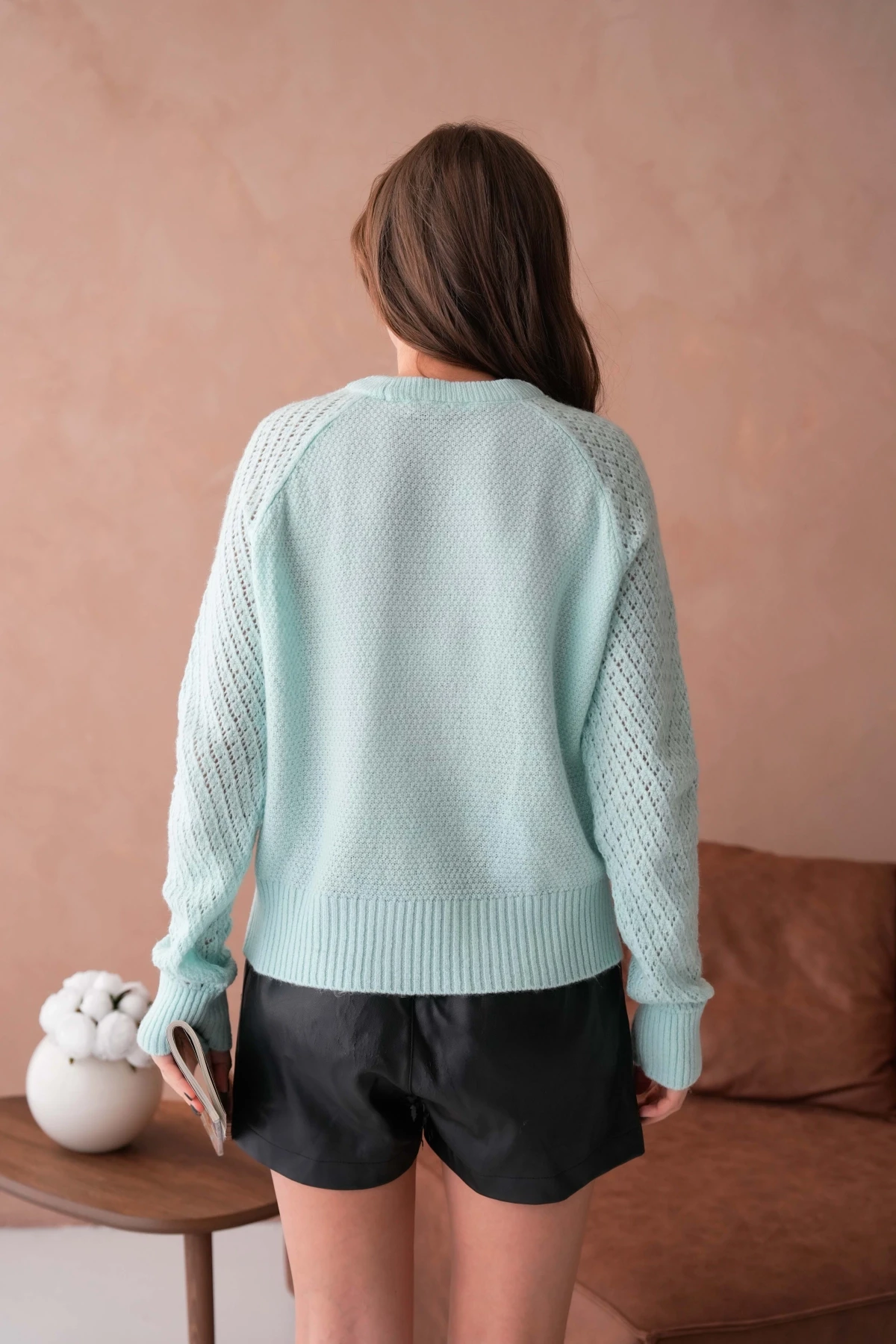 Kadın Bisiklet Yaka Ajurlu Yumuşak Dokulu Triko Kazak 8420Sw