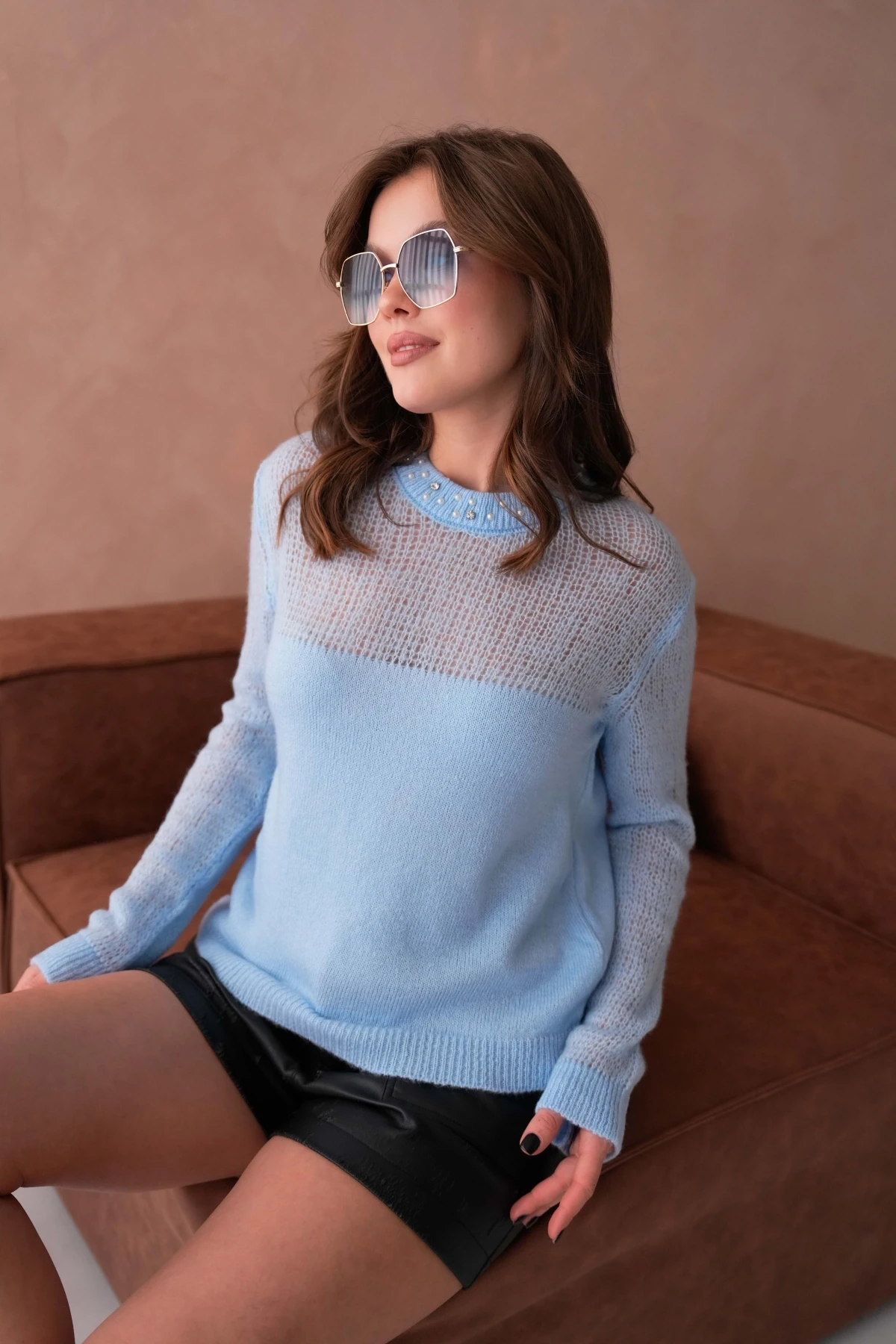 Kadın Bisiklet Yaka Ajurlu Yumuşak Dokulu Triko Kazak 8420Sw