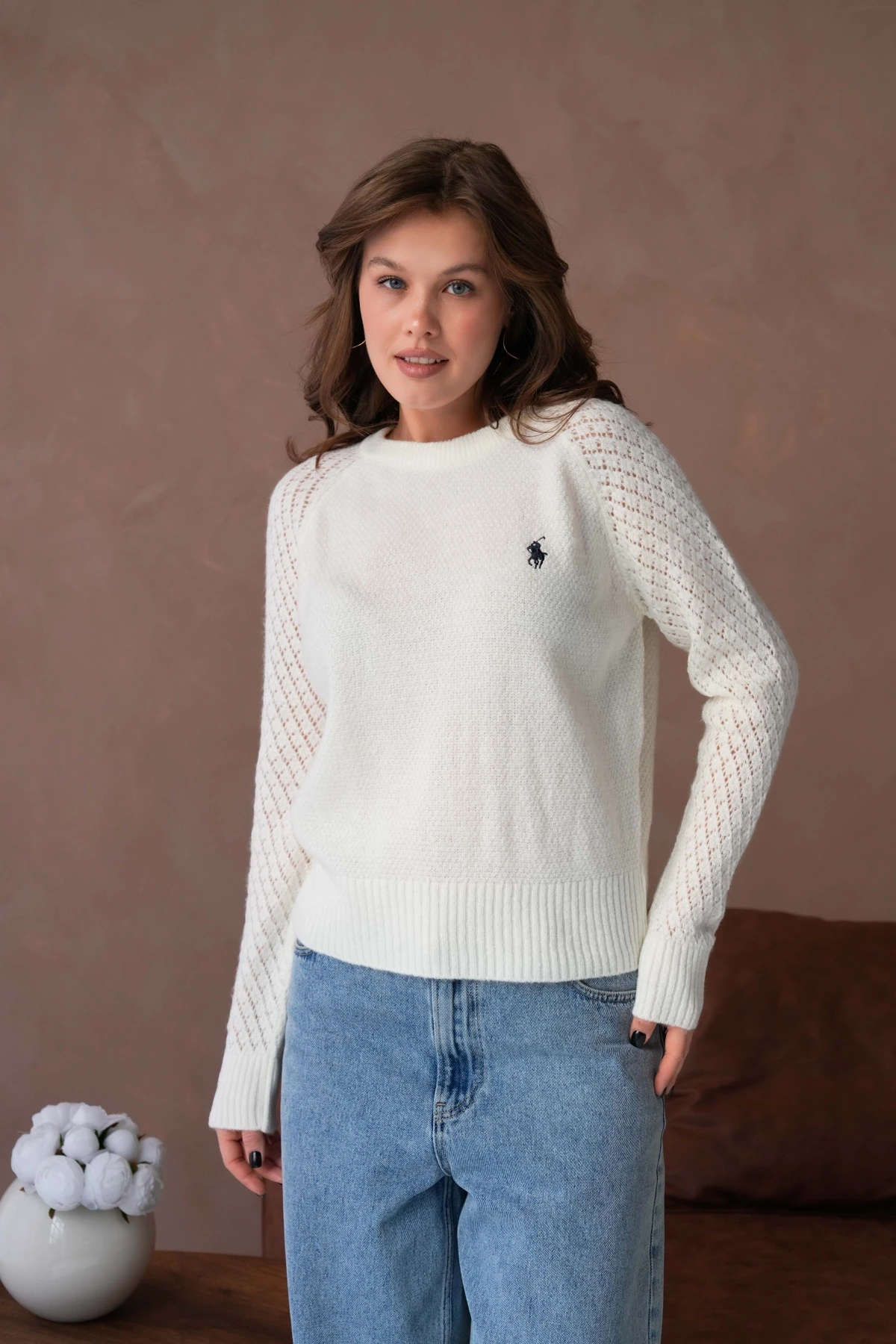 Kadın Bisiklet Yaka Ajurlu Yumuşak Dokulu Triko Kazak 8420Sw