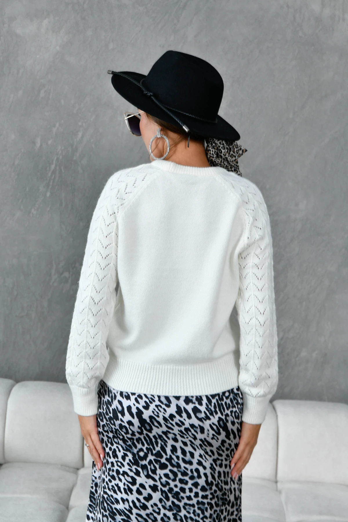 Kadın Bisiklet Yaka Ajurlu Yumuşak Dokulu Triko Kazak 8430Sw