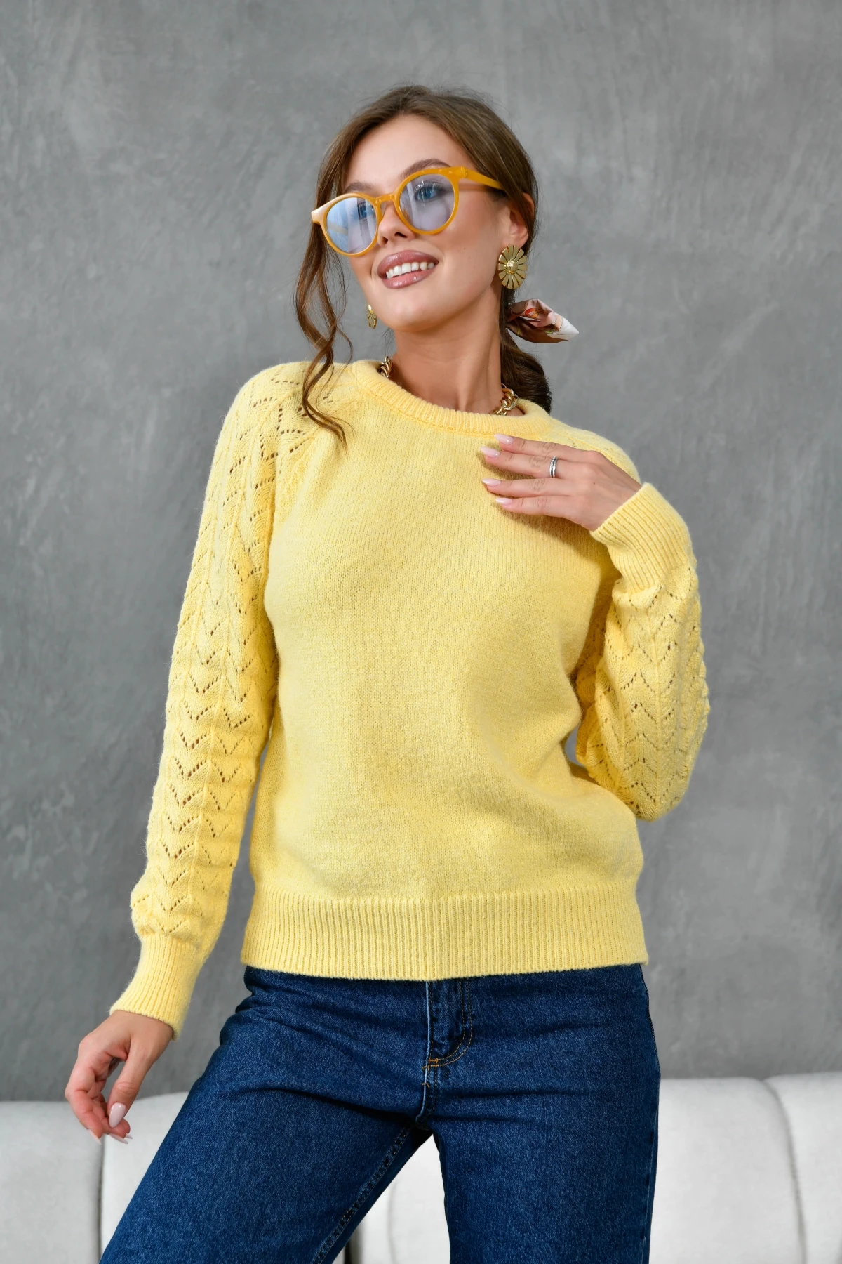 Kadın Bisiklet Yaka Ajurlu Yumuşak Dokulu Triko Kazak 8430Sw