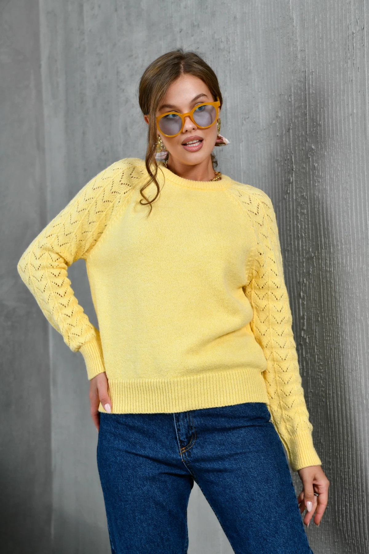 Kadın Bisiklet Yaka Ajurlu Yumuşak Dokulu Triko Kazak 8430Sw