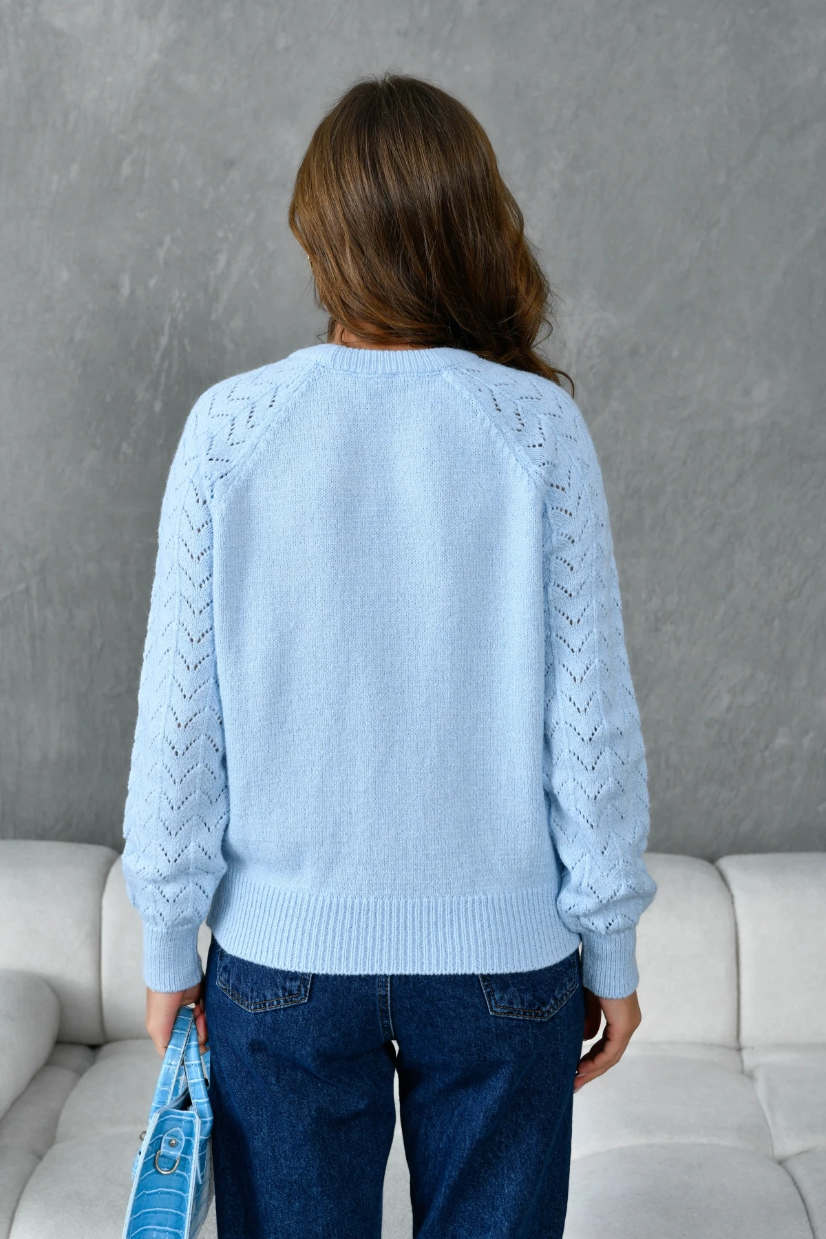 Kadın Bisiklet Yaka Ajurlu Yumuşak Dokulu Triko Kazak 8430Sw