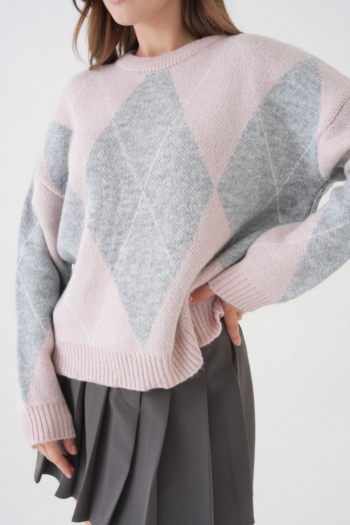 Kadın Bisiklet Yaka Baklava Desenli Triko Kazak 8490Sw