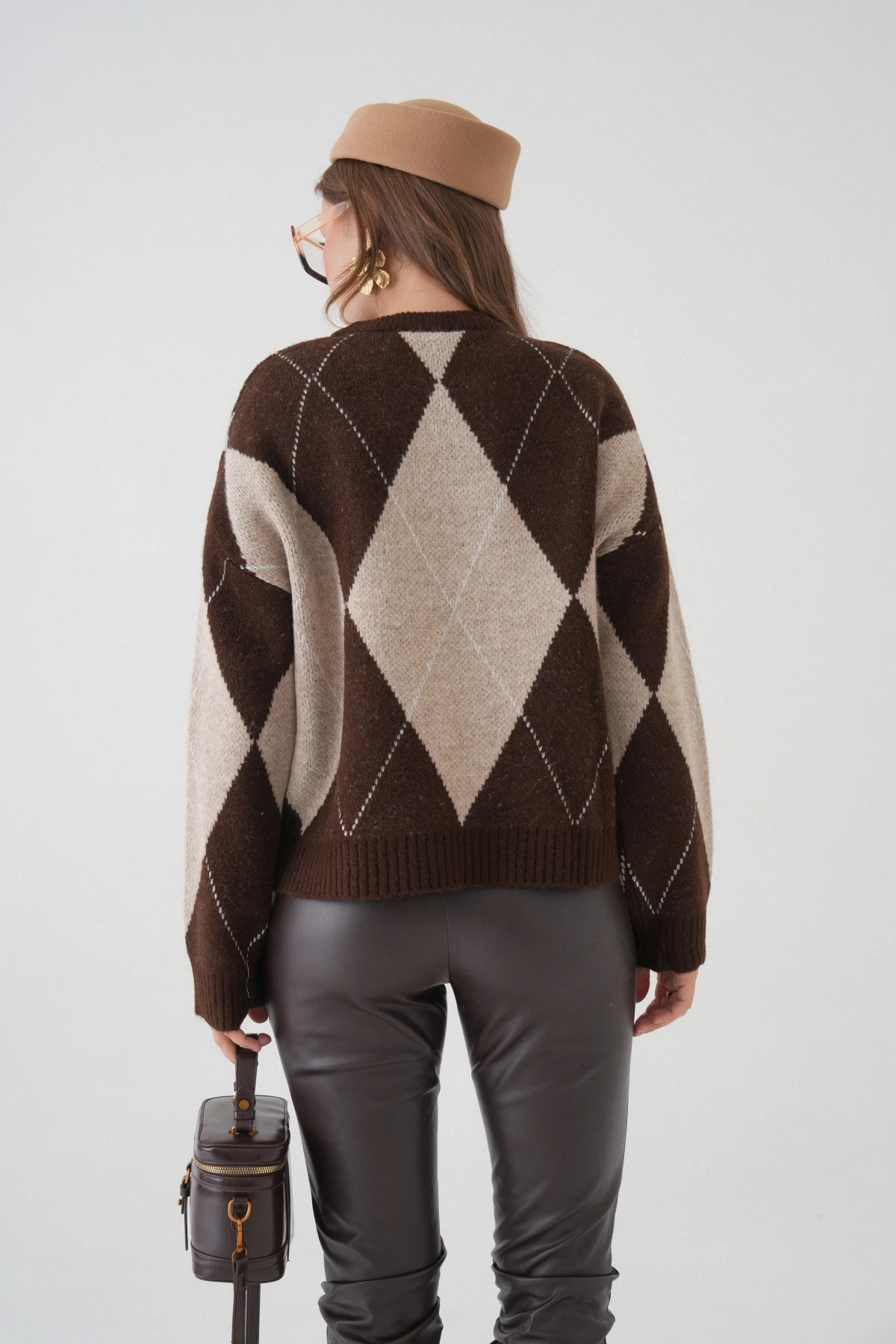 Kadın Bisiklet Yaka Baklava Desenli Triko Kazak 8490Sw