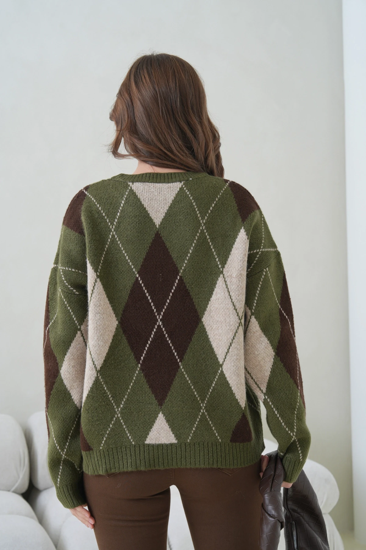 Kadın Bisiklet Yaka Baklava Desenli Triko Kazak 8704Sw