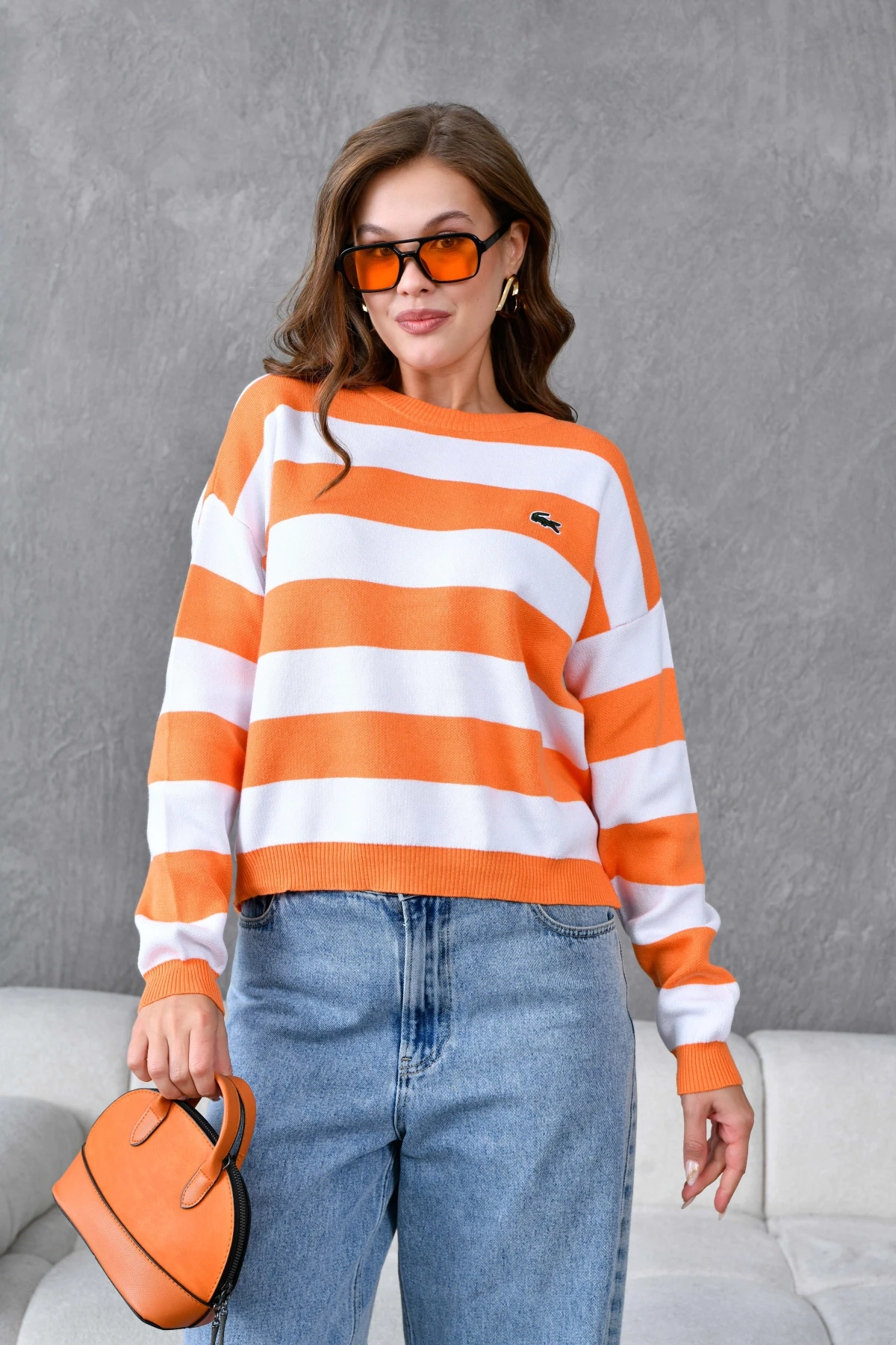 Kadın Bisiklet Yaka Çizgili Triko Kazak 10279.Ctn