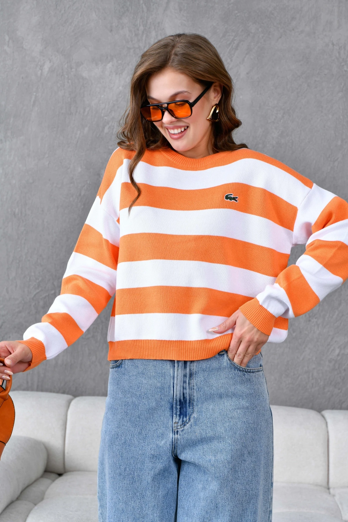 Kadın Bisiklet Yaka Çizgili Triko Kazak 10279.Ctn