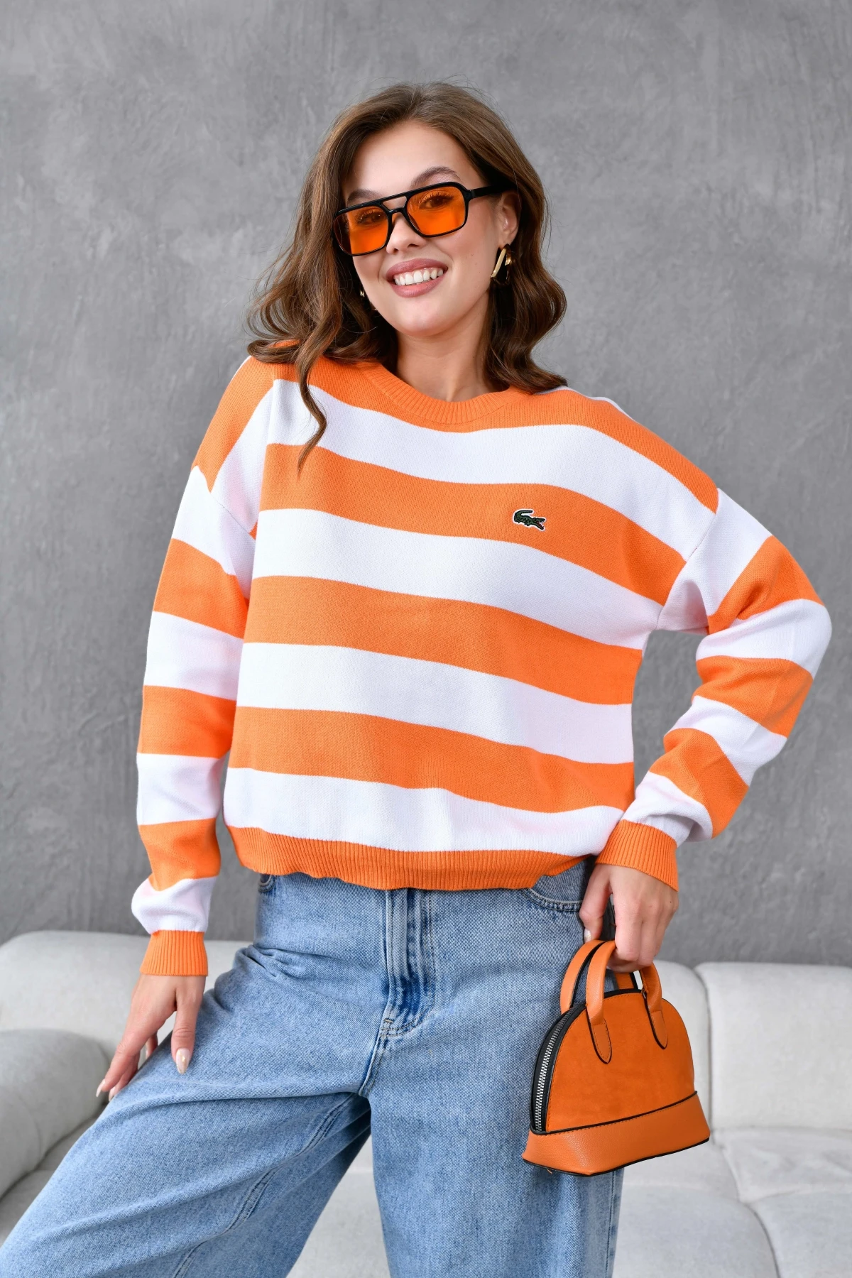 Kadın Bisiklet Yaka Çizgili Triko Kazak 10279.Ctn