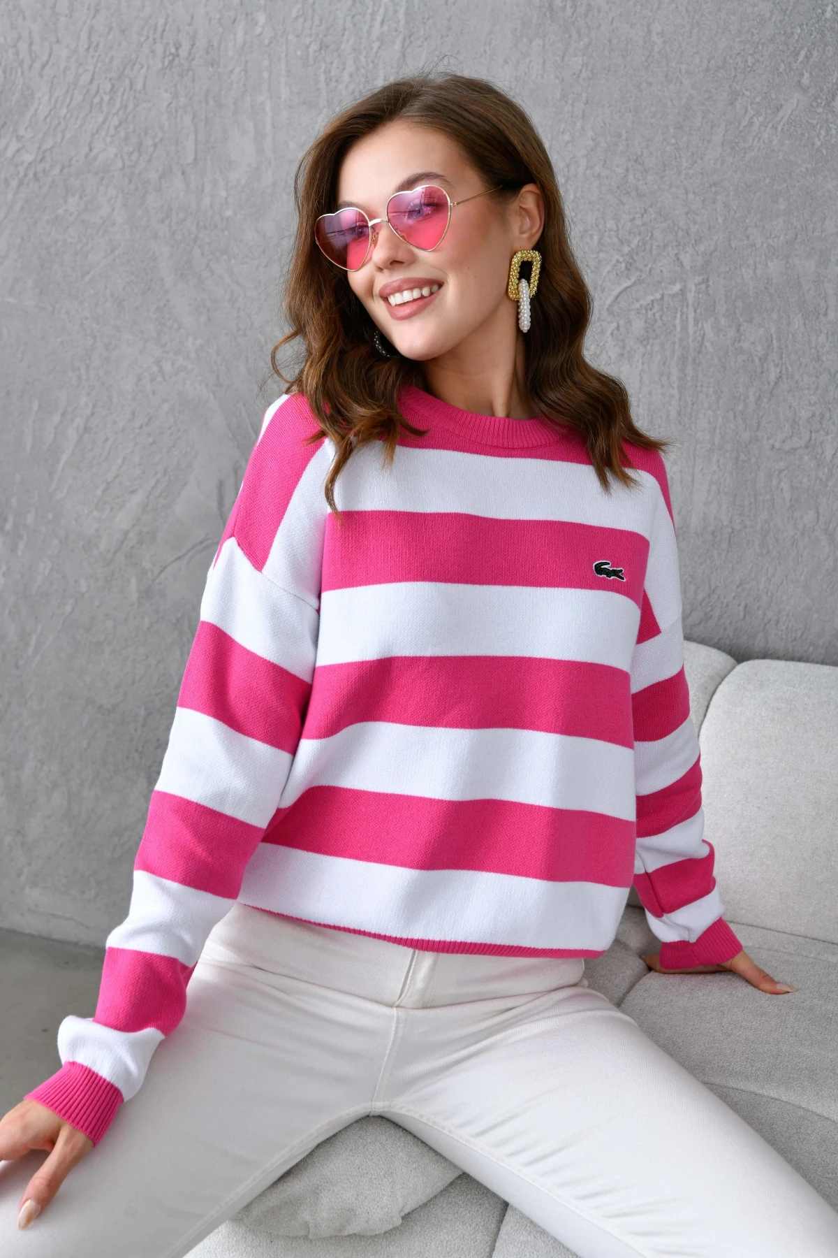 Kadın Bisiklet Yaka Çizgili Triko Kazak 10279.Ctn