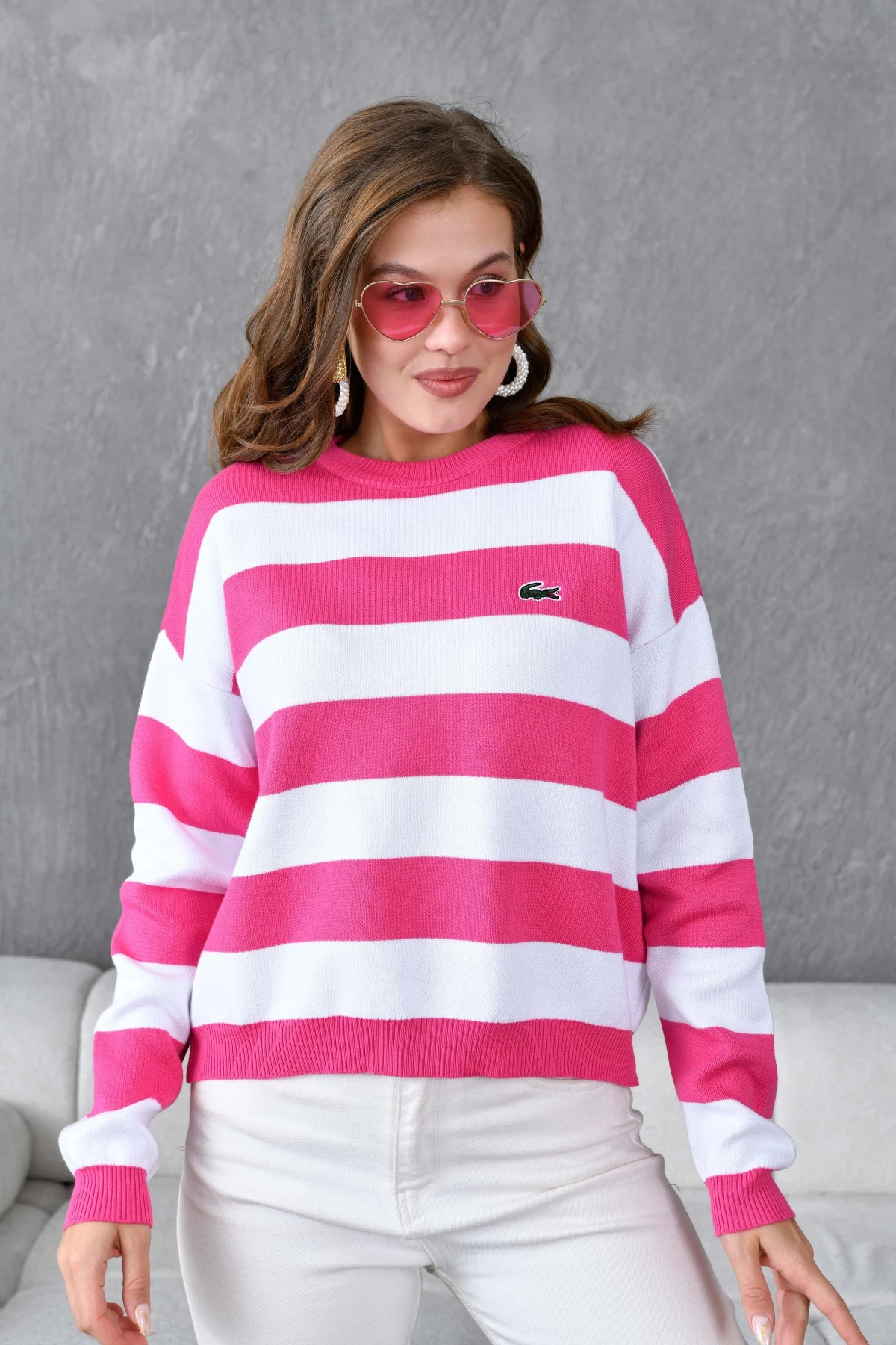 Kadın Bisiklet Yaka Çizgili Triko Kazak 10279.Ctn