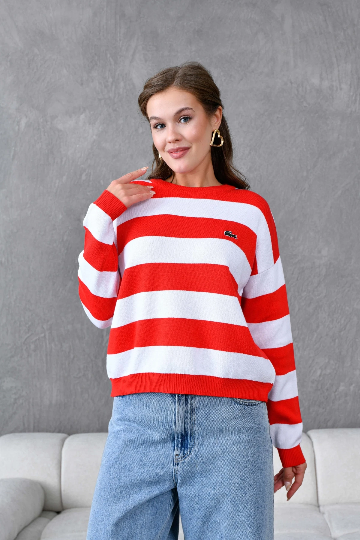 Kadın Bisiklet Yaka Çizgili Triko Kazak 10279.Ctn