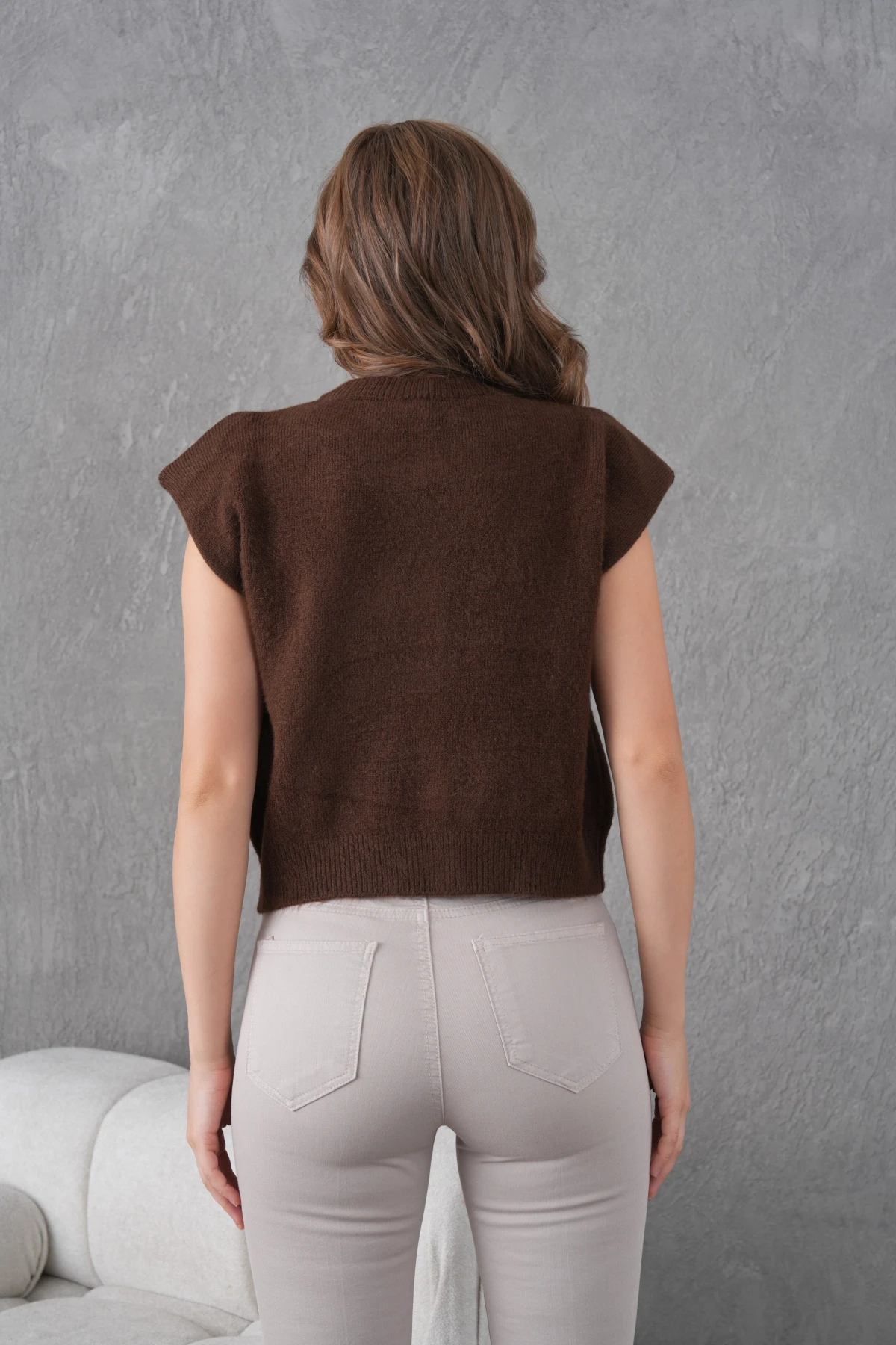 Kadın Bisiklet Yaka Düğme Detay Örgü Desenli Triko Ceket 8602Sw