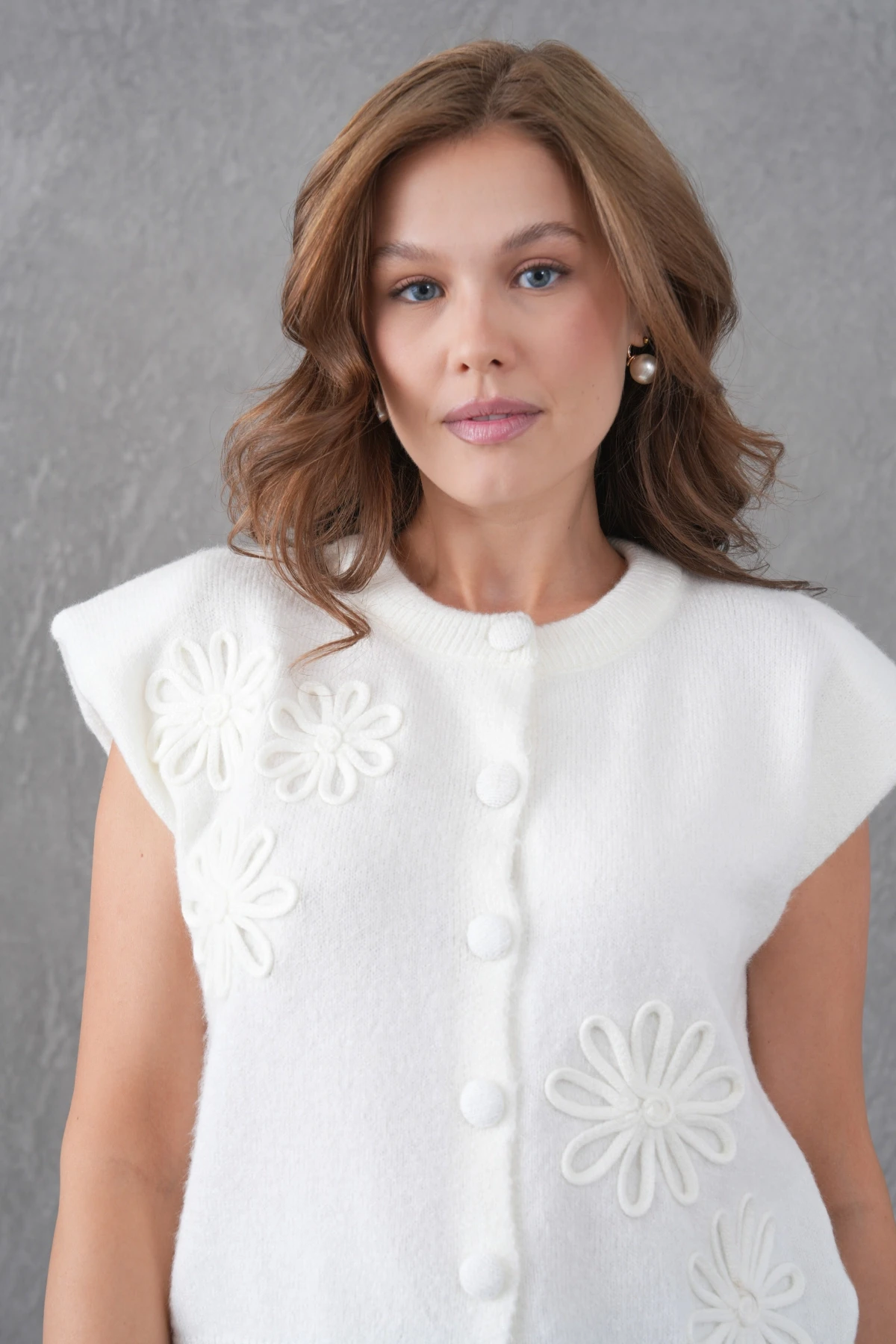 Kadın Bisiklet Yaka Düğme Detay Örgü Desenli Triko Ceket 8602Sw