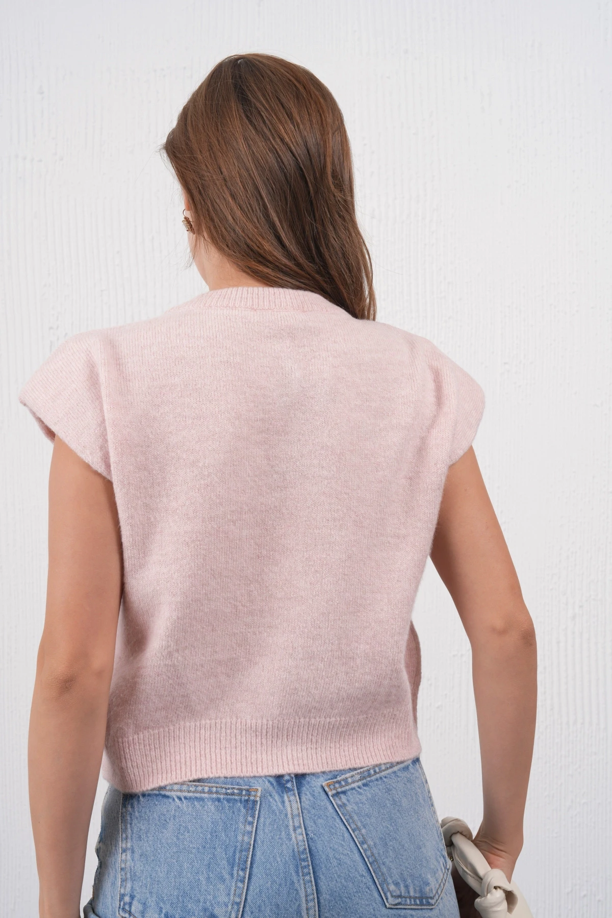 Kadın Bisiklet Yaka Düğme Detay Örgü Desenli Triko Ceket 8602Sw