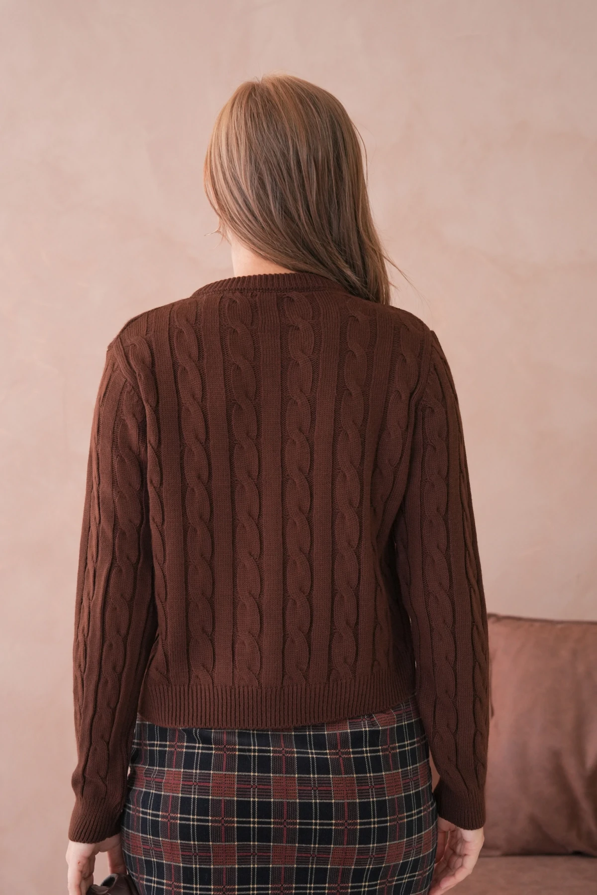 Kadın Bisiklet Yaka Düğme Detay Saç Örgü Triko Ceket 8388