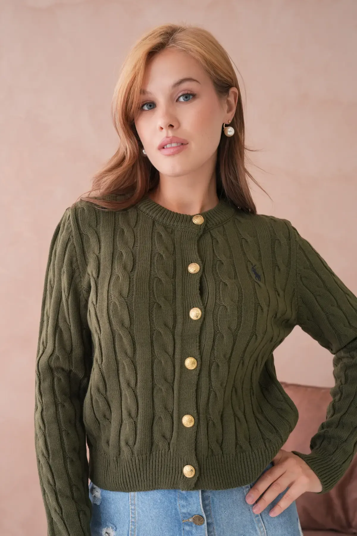 Kadın Bisiklet Yaka Düğme Detay Saç Örgü Triko Ceket 8388