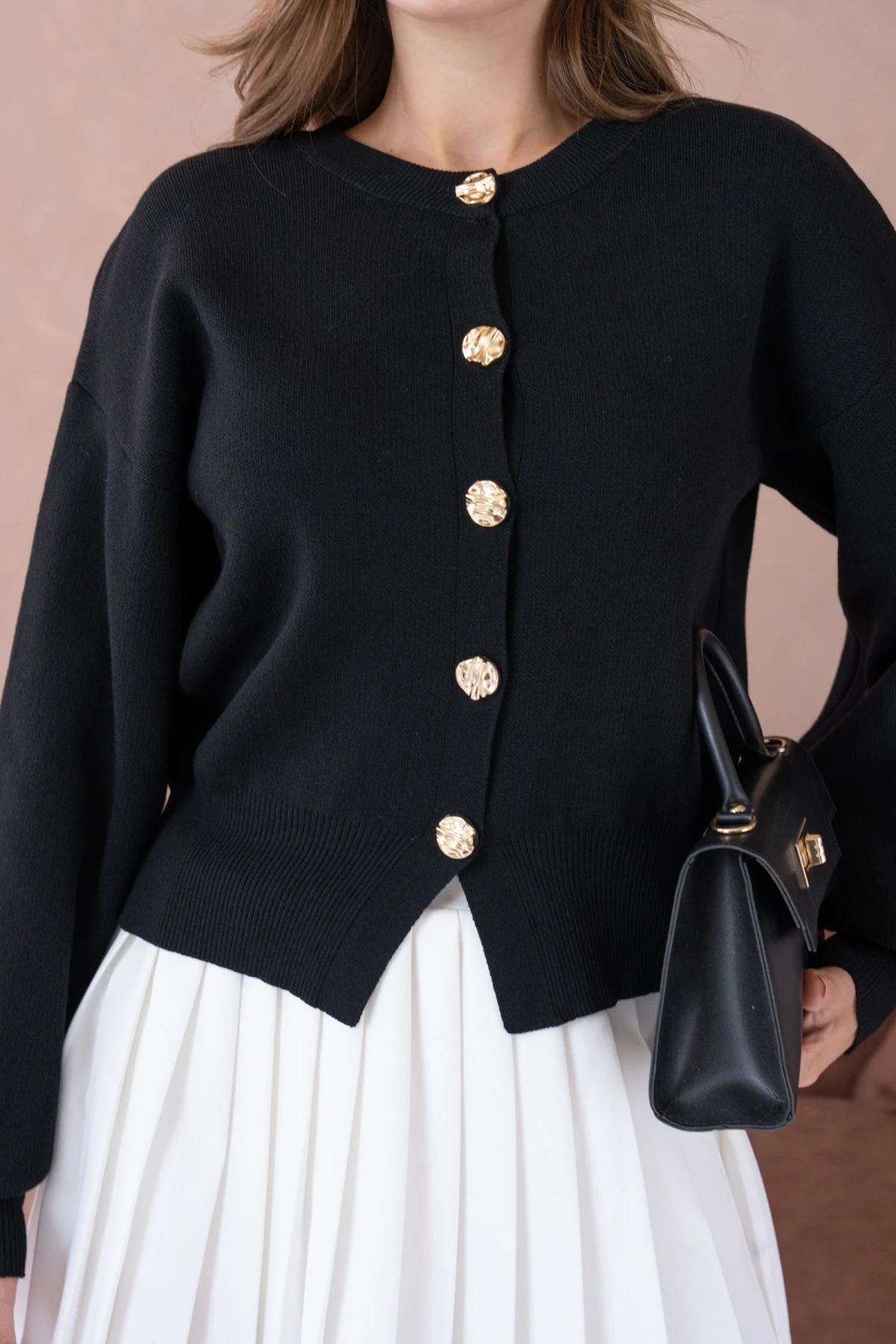 Kadın Bisiklet Yaka Düğme Detaylı Triko Hırka