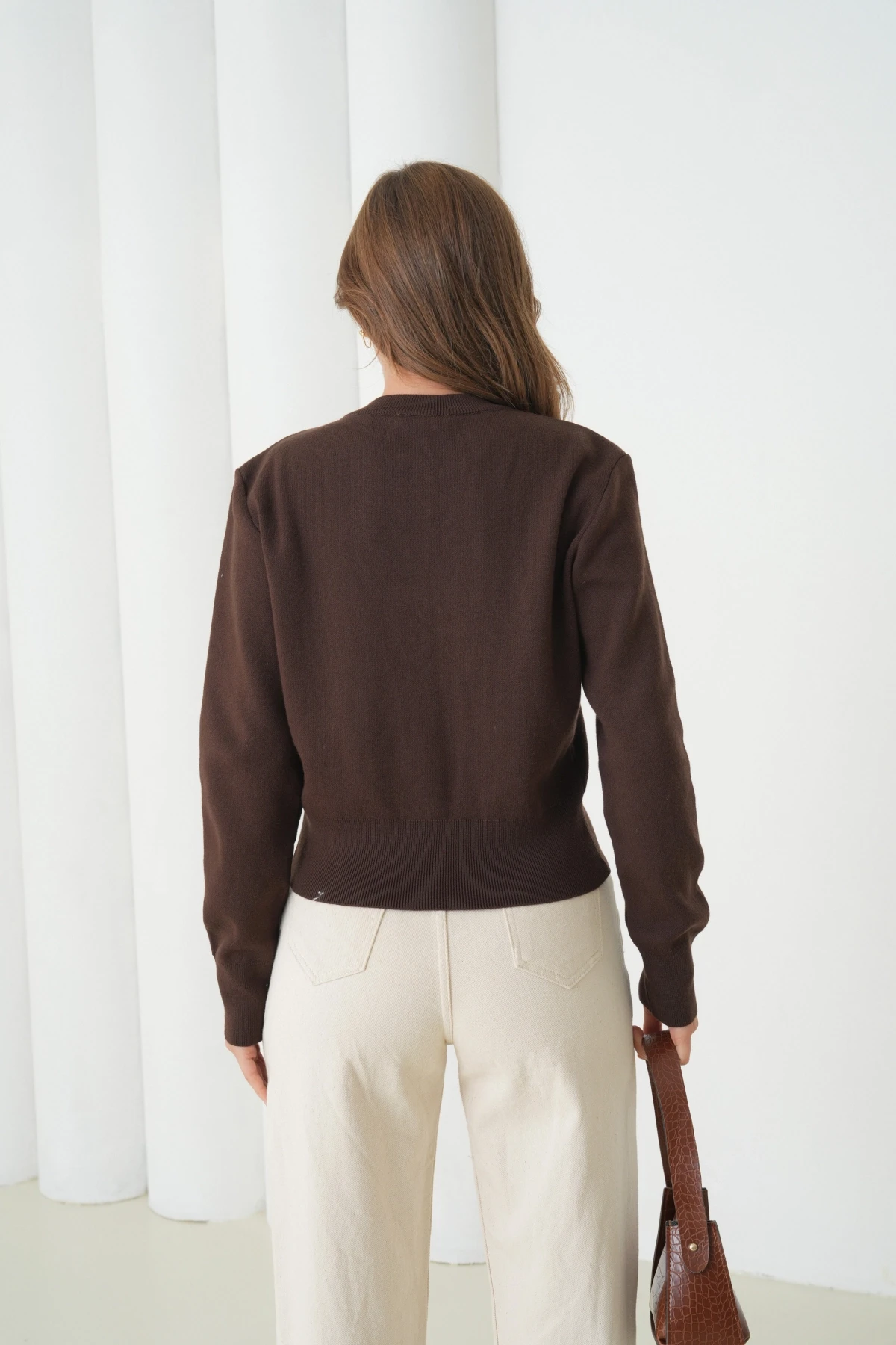 Kadın Bisiklet Yaka Düğme Detylı  Premium İplik Triko Ceket 12319.Crs