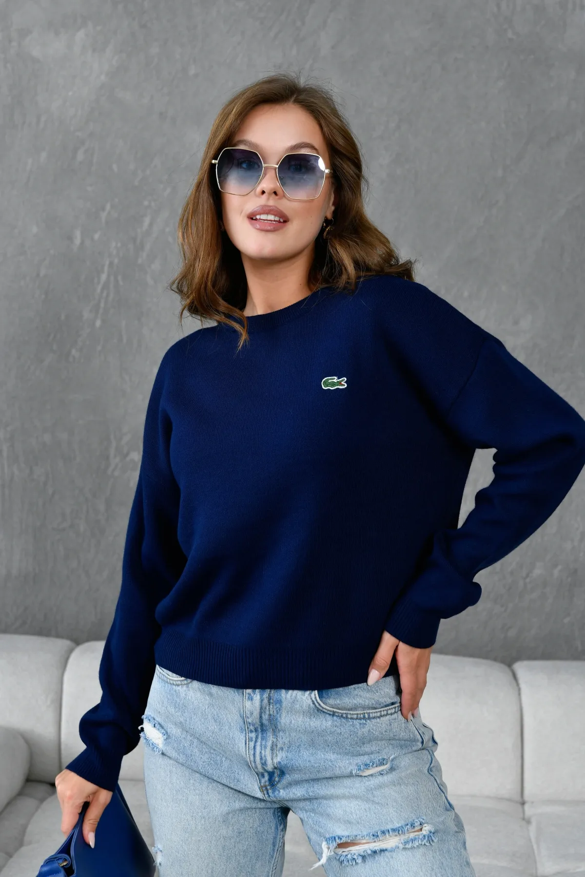 Kadın Bisiklet Yaka Düşük Omuz Salaş Triko Kazak 10946