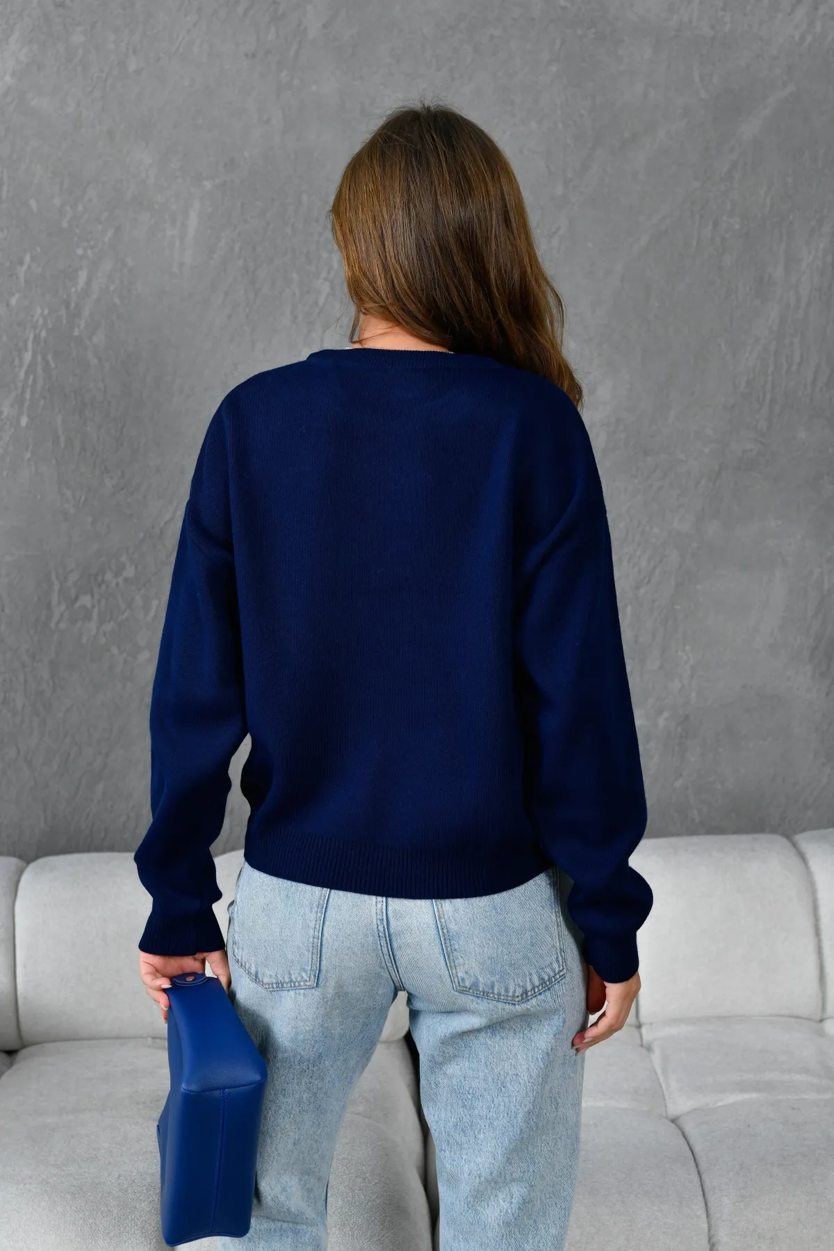 Kadın Bisiklet Yaka Düşük Omuz Salaş Triko Kazak 10946