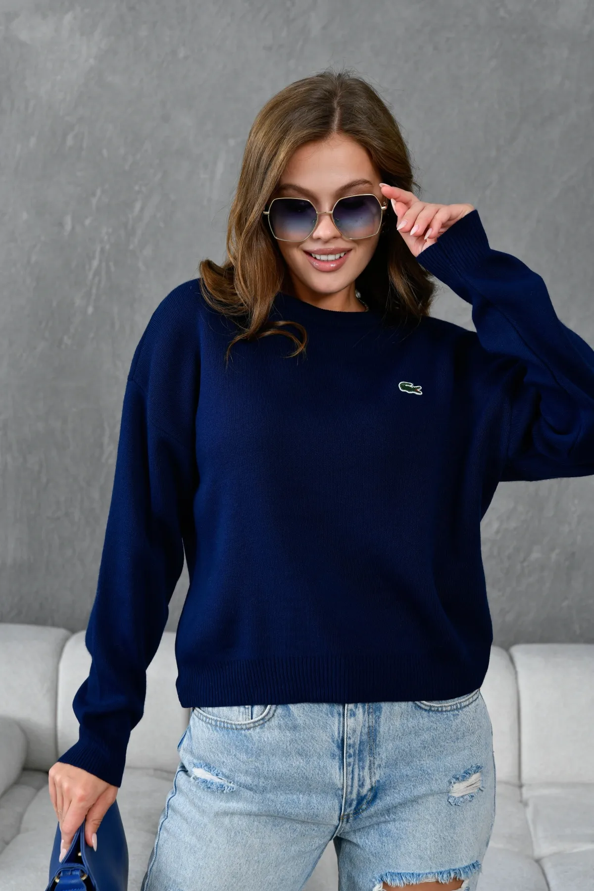 Kadın Bisiklet Yaka Düşük Omuz Salaş Triko Kazak 10946