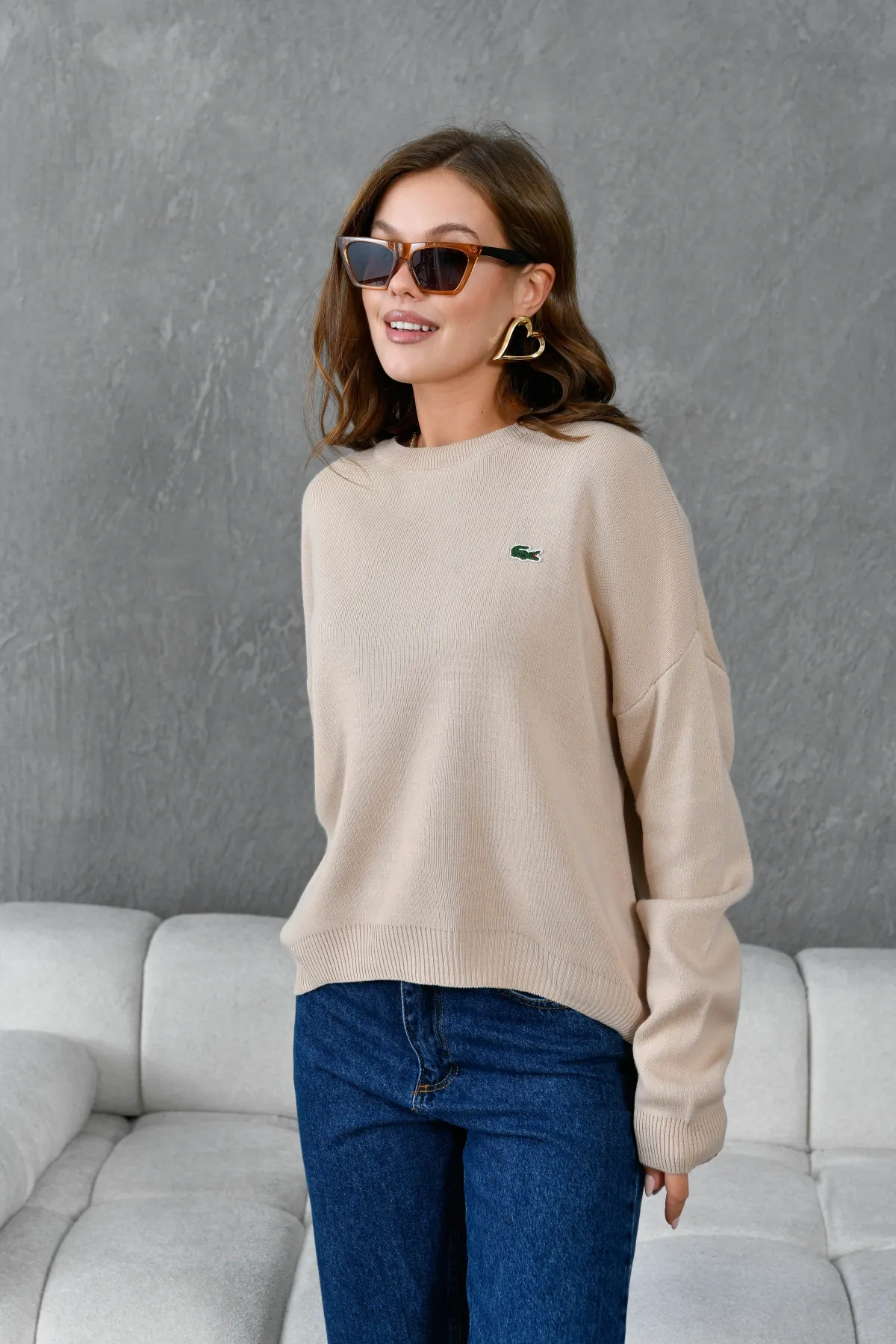 Kadın Bisiklet Yaka Düşük Omuz Salaş Triko Kazak 10946