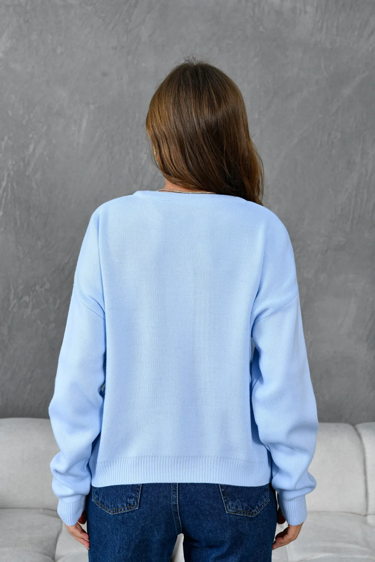 Kadın Bisiklet Yaka Düşük Omuz Salaş Triko Kazak 10946