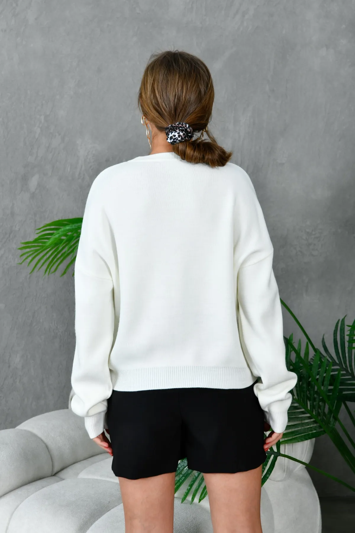 Kadın Bisiklet Yaka Düşük Omuz Salaş Triko Kazak 10946