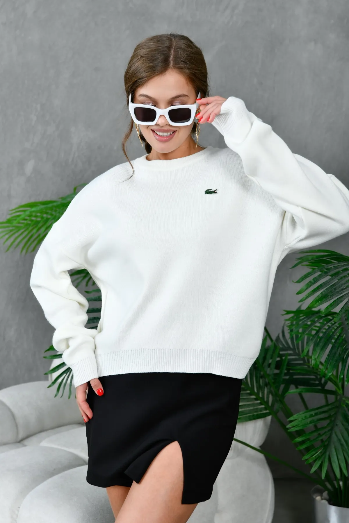 Kadın Bisiklet Yaka Düşük Omuz Salaş Triko Kazak 10946