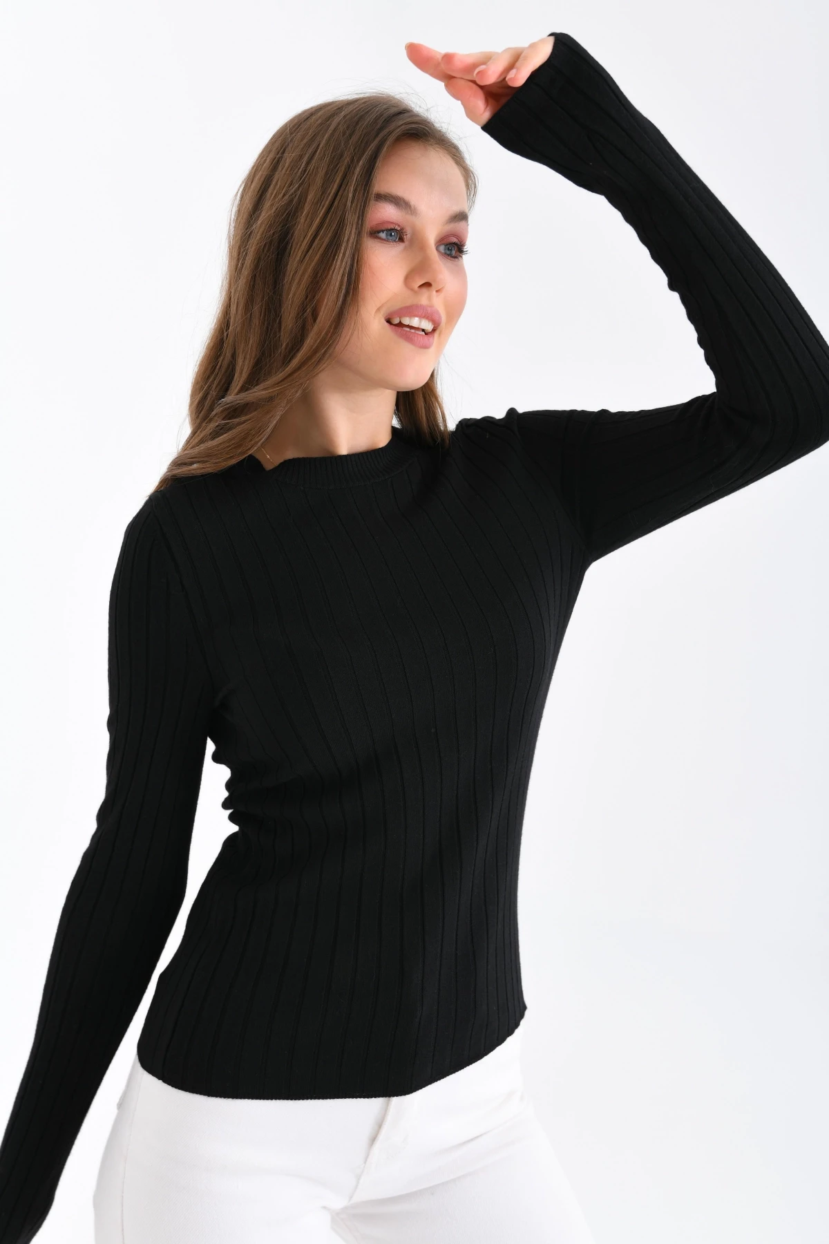 Kadın Bisiklet Yaka Fitilli Premium İplik Triko Kazak 224324