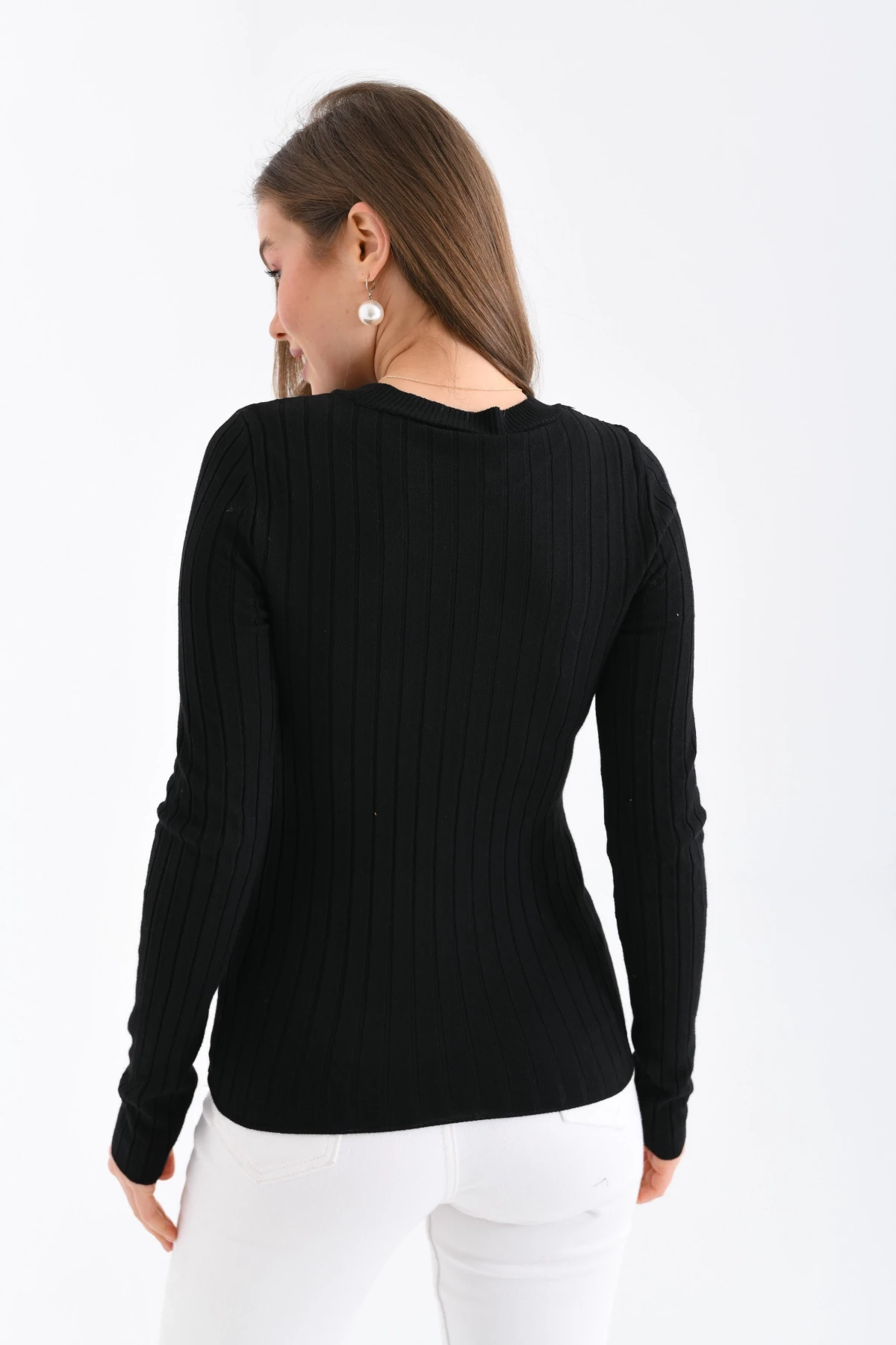 Kadın Bisiklet Yaka Fitilli Premium İplik Triko Kazak 224324