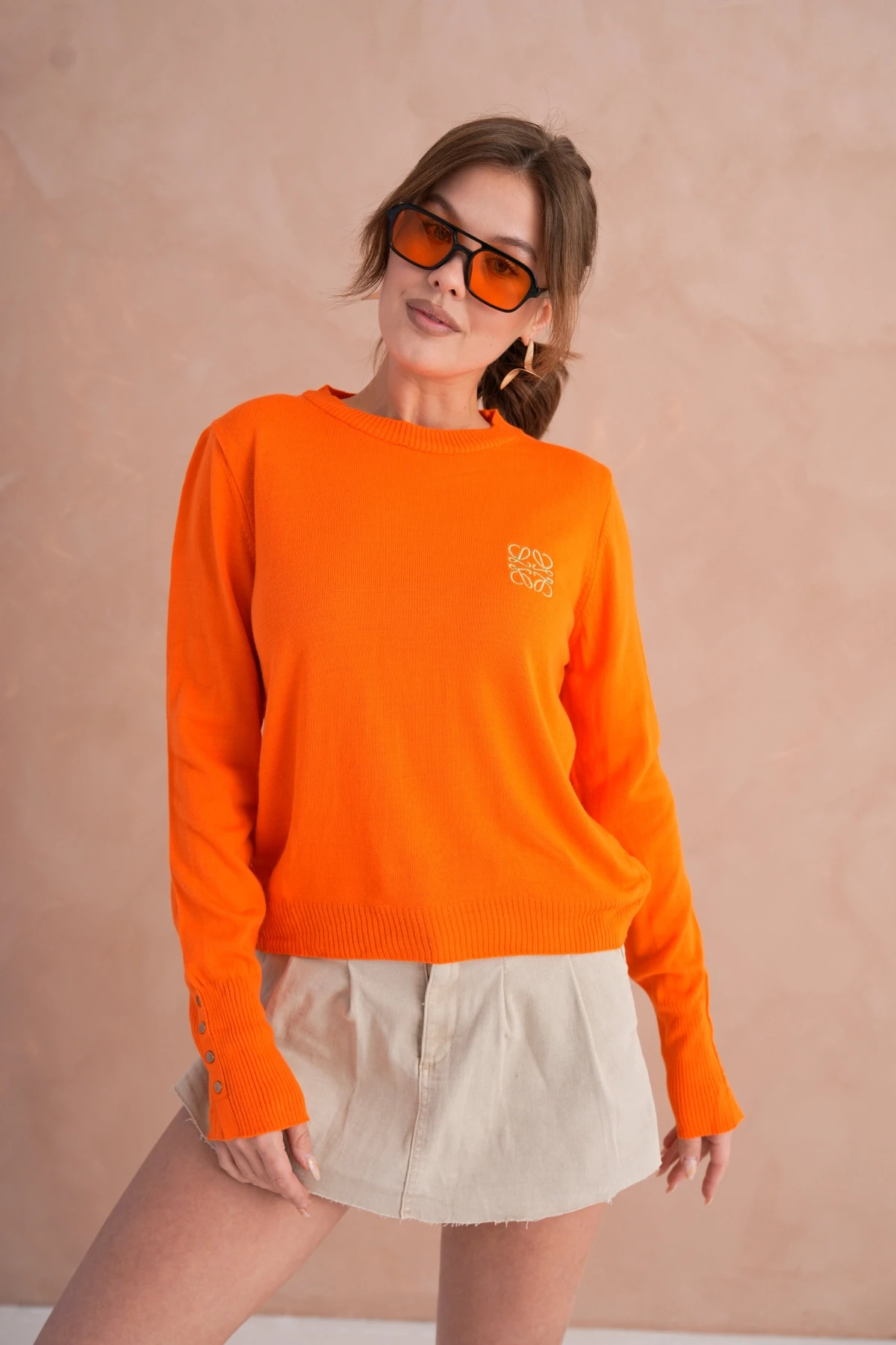 Kadın Bisiklet Yaka  Fitilli Süs Düğmeli Basic Triko  Kazak 224294