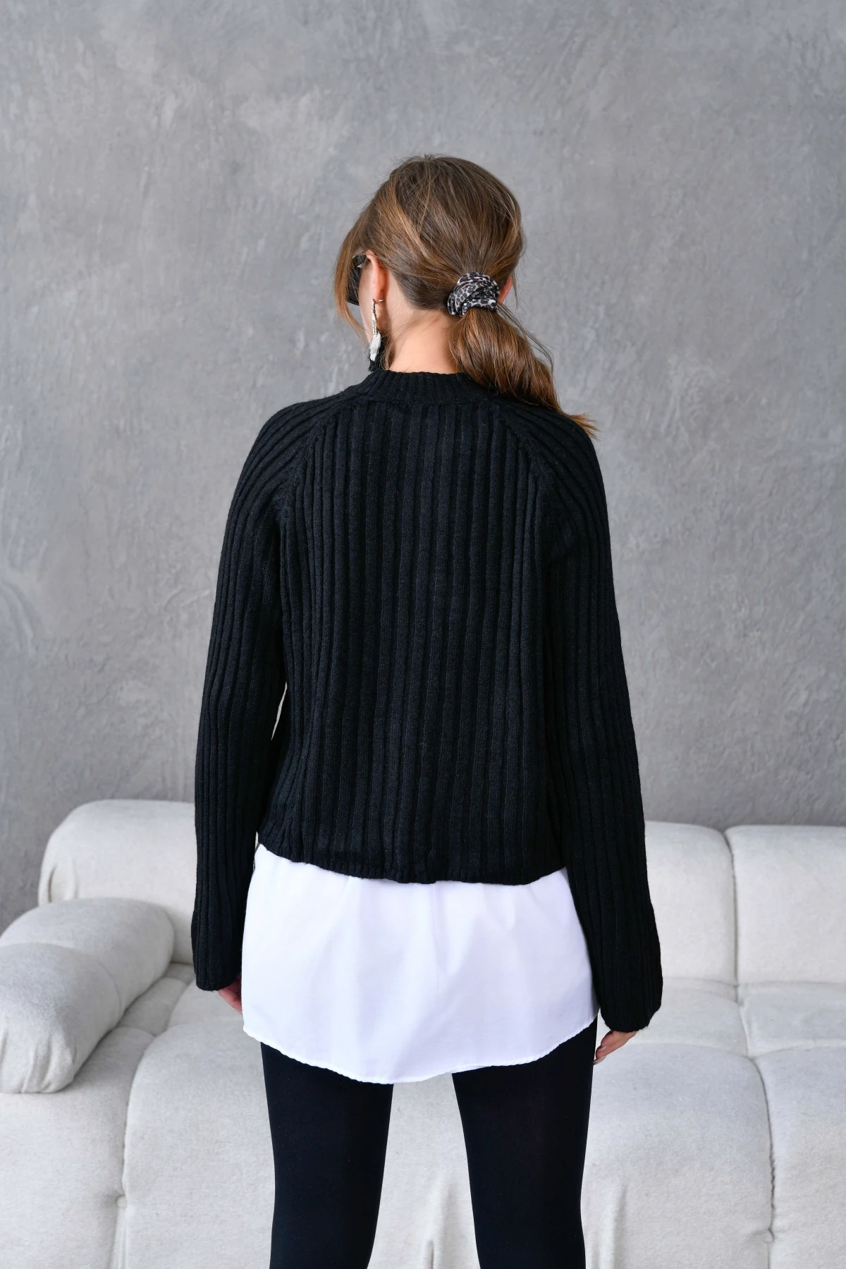 Kadın Bisiklet Yaka Fitilli Triko Kazak 8138Sw