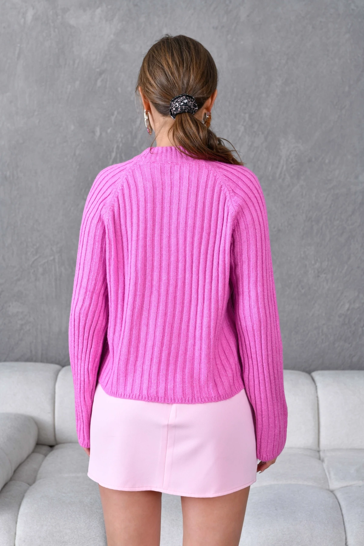 Kadın Bisiklet Yaka Fitilli Triko Kazak 8138Sw