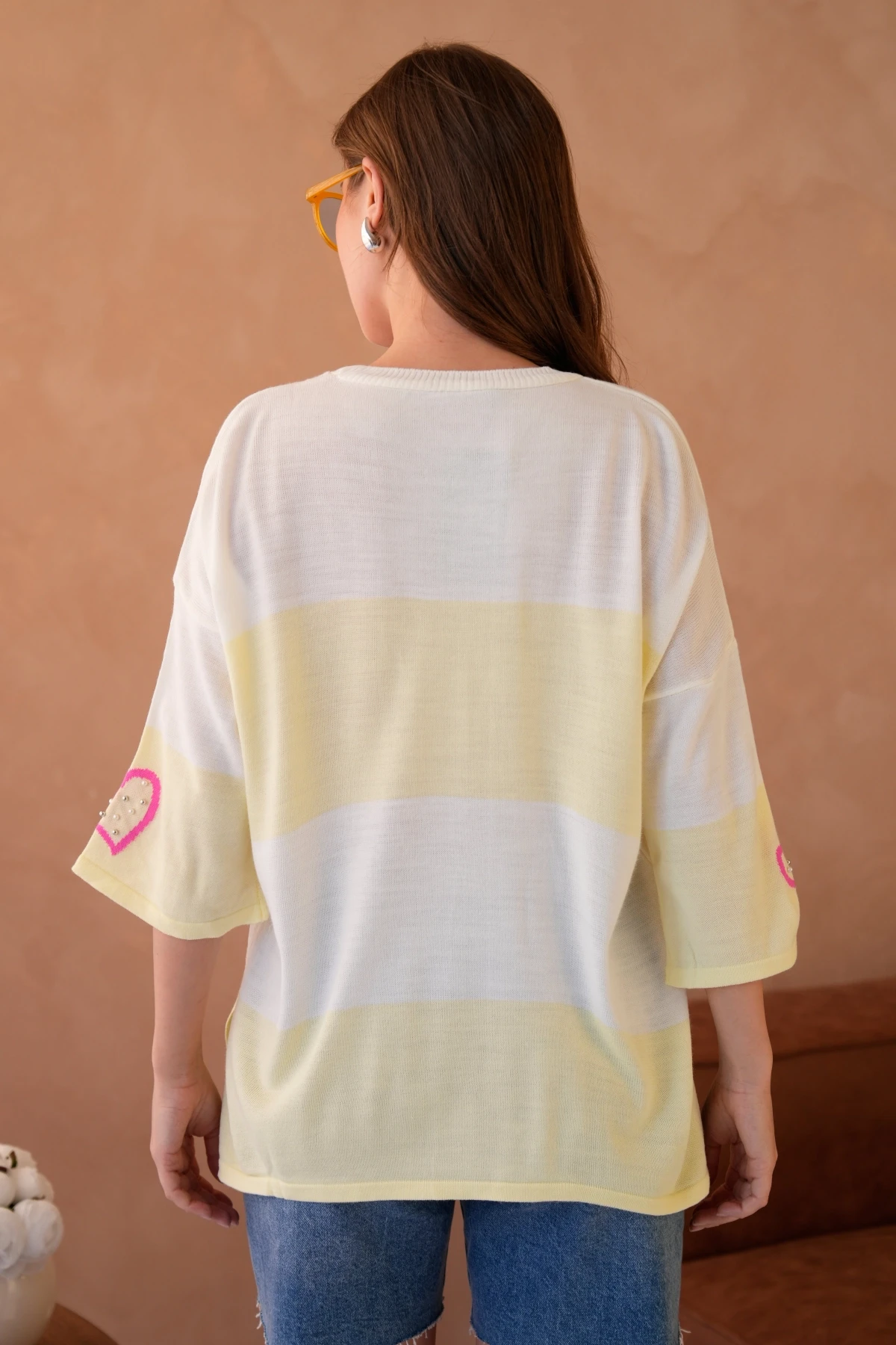 Kadın Bisiklet Yaka İnci İşlemeli Oversize Triko Kazak 10178