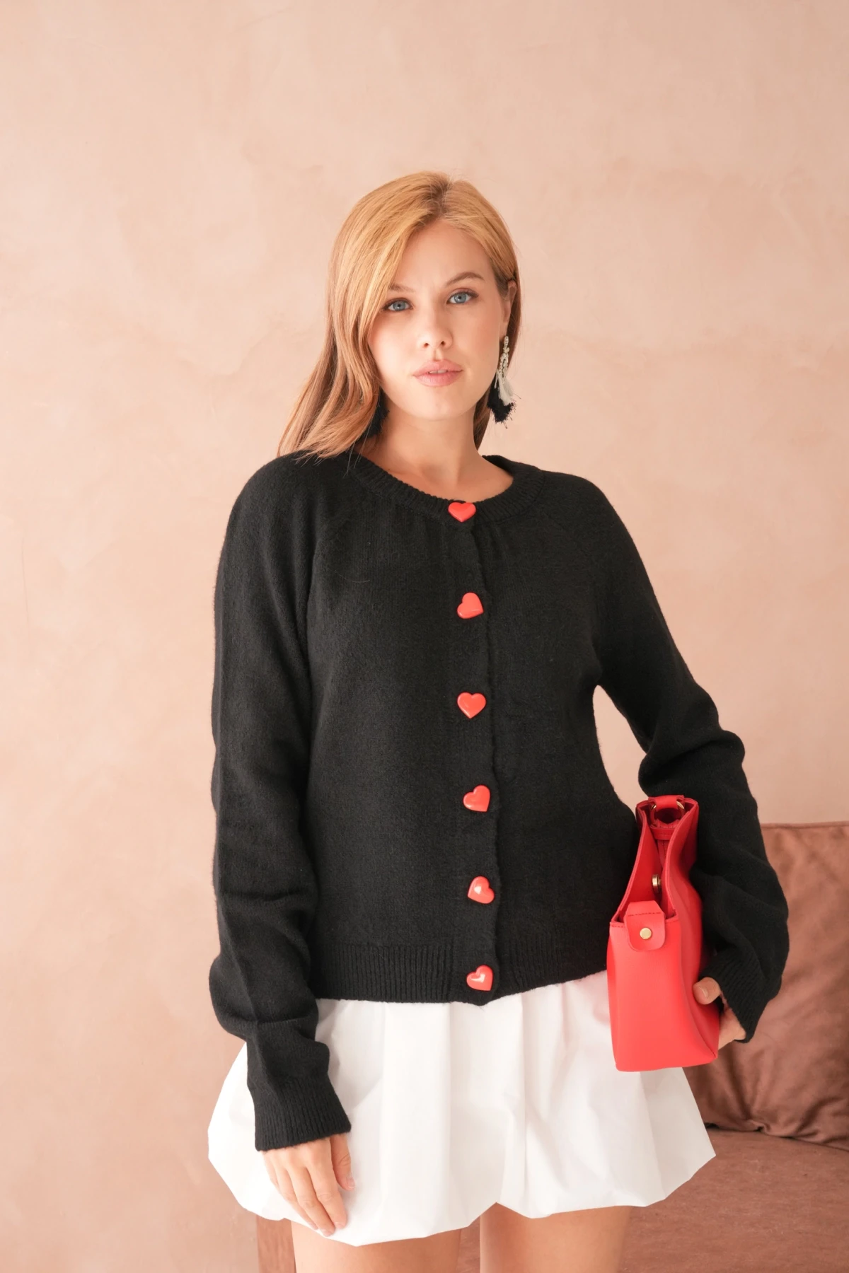 Kadın Bisiklet Yaka Kalp Düğme Detay Yumuşak Dokulu Triko Ceket 8569Sw