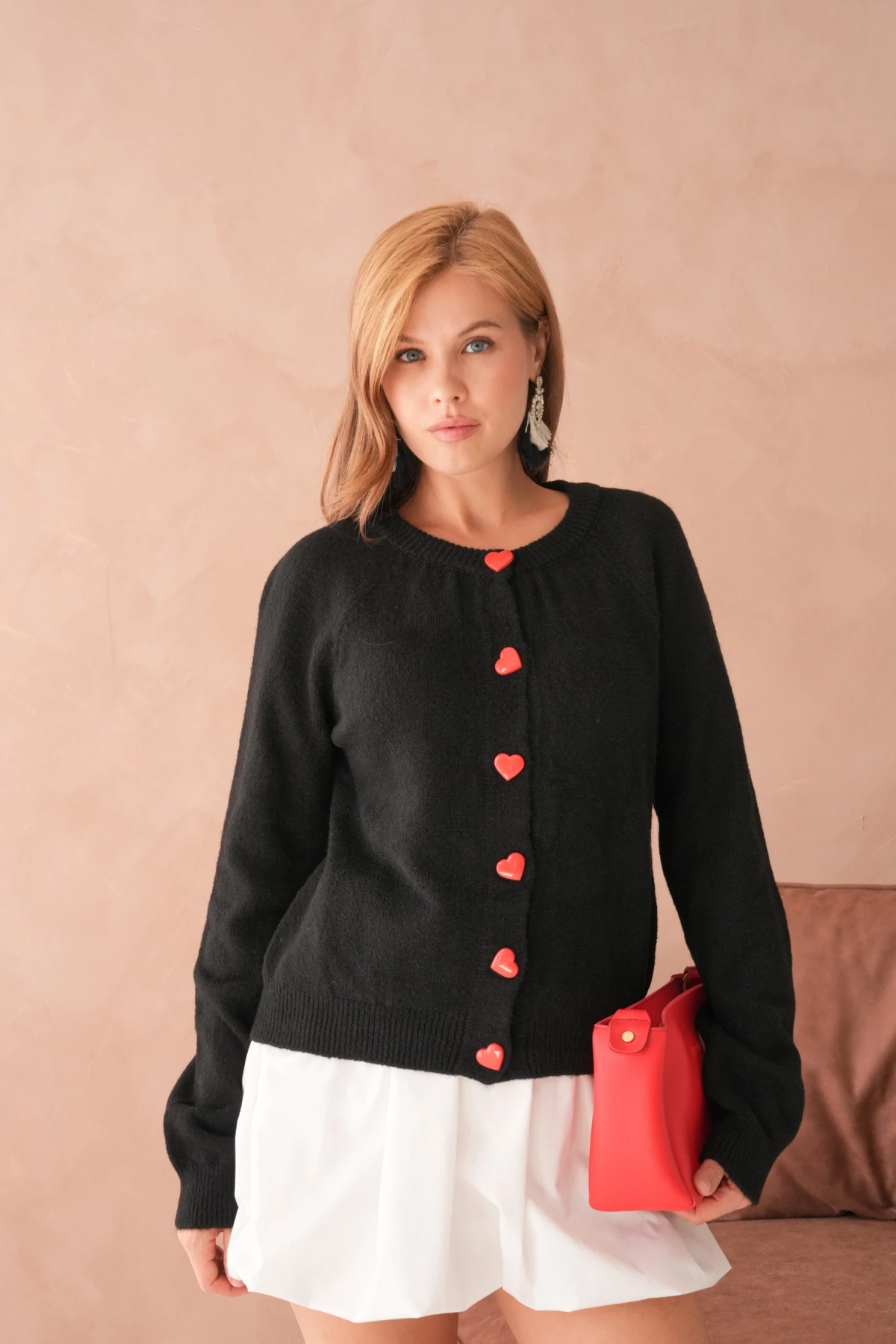 Kadın Bisiklet Yaka Kalp Düğme Detay Yumuşak Dokulu Triko Ceket 8569Sw
