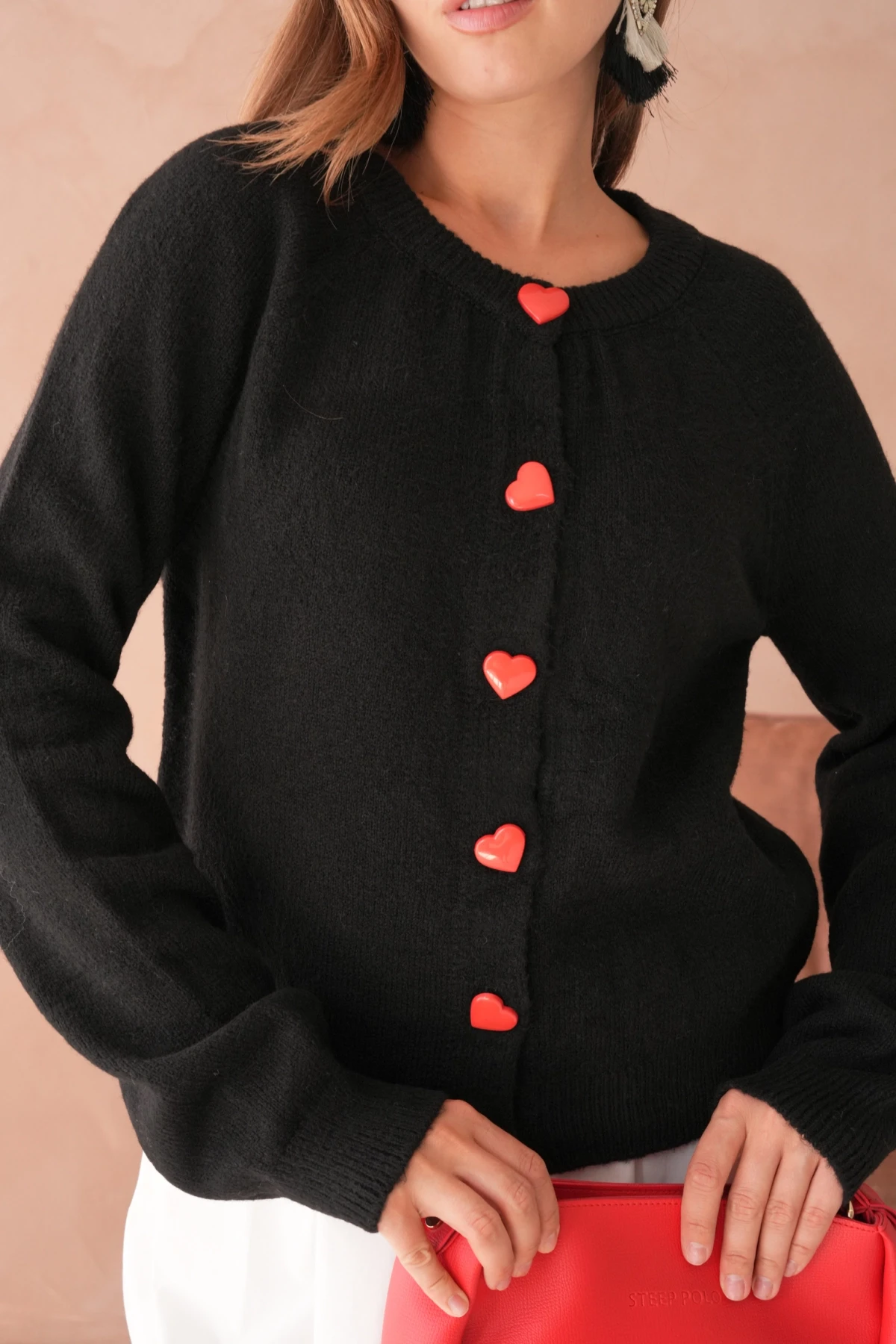 Kadın Bisiklet Yaka Kalp Düğme Detay Yumuşak Dokulu Triko Ceket 8569Sw