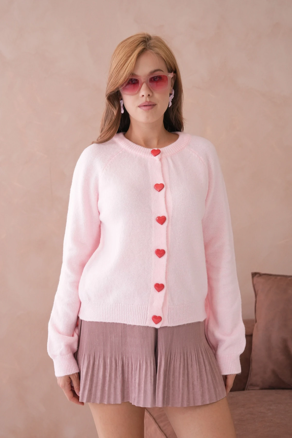 Kadın Bisiklet Yaka Kalp Düğme Detay Yumuşak Dokulu Triko Ceket 8569Sw