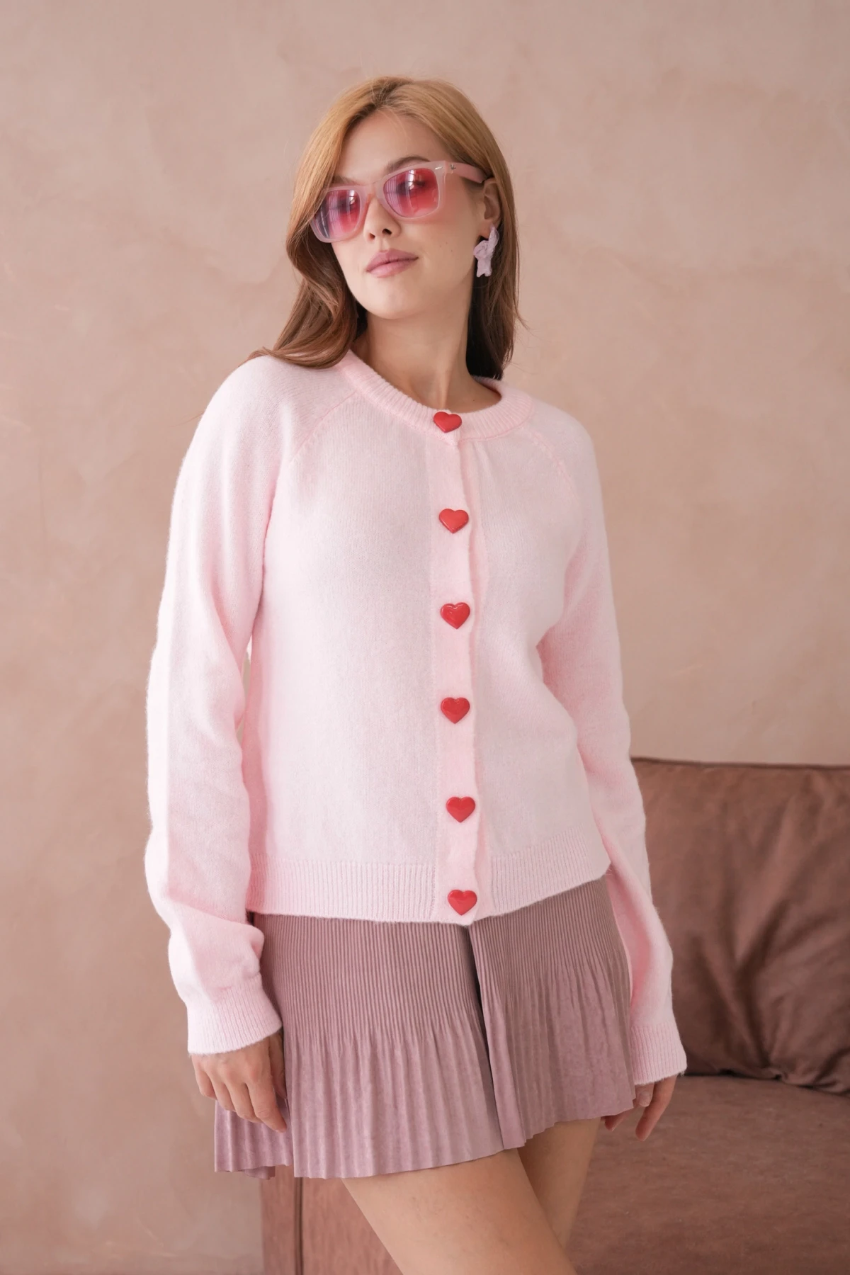 Kadın Bisiklet Yaka Kalp Düğme Detay Yumuşak Dokulu Triko Ceket 8569Sw