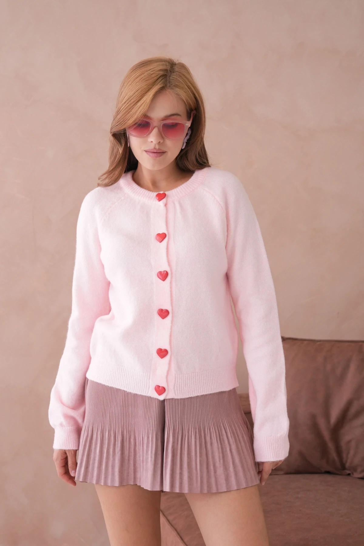 Kadın Bisiklet Yaka Kalp Düğme Detay Yumuşak Dokulu Triko Ceket 8569Sw