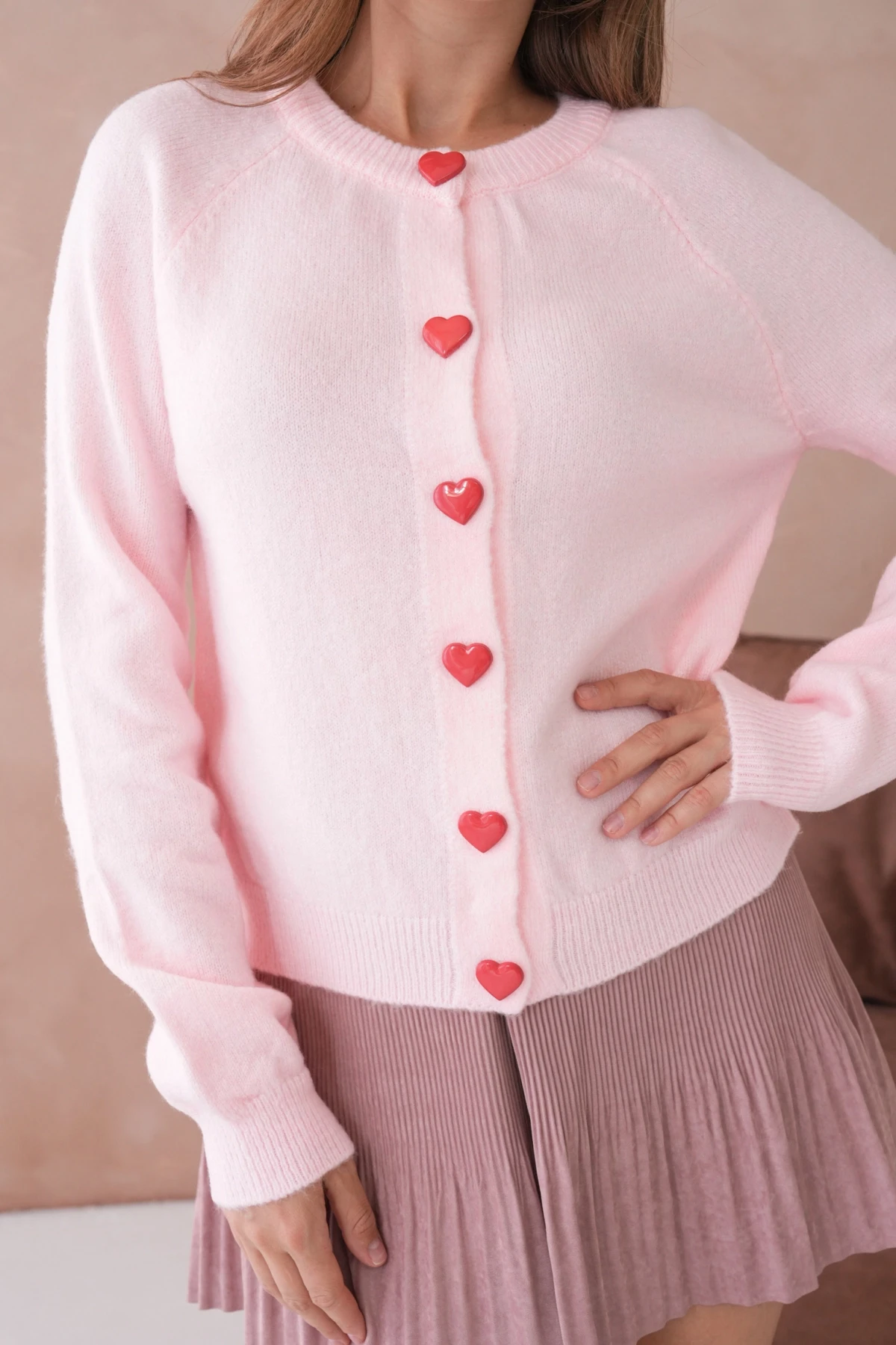 Kadın Bisiklet Yaka Kalp Düğme Detay Yumuşak Dokulu Triko Ceket 8569Sw