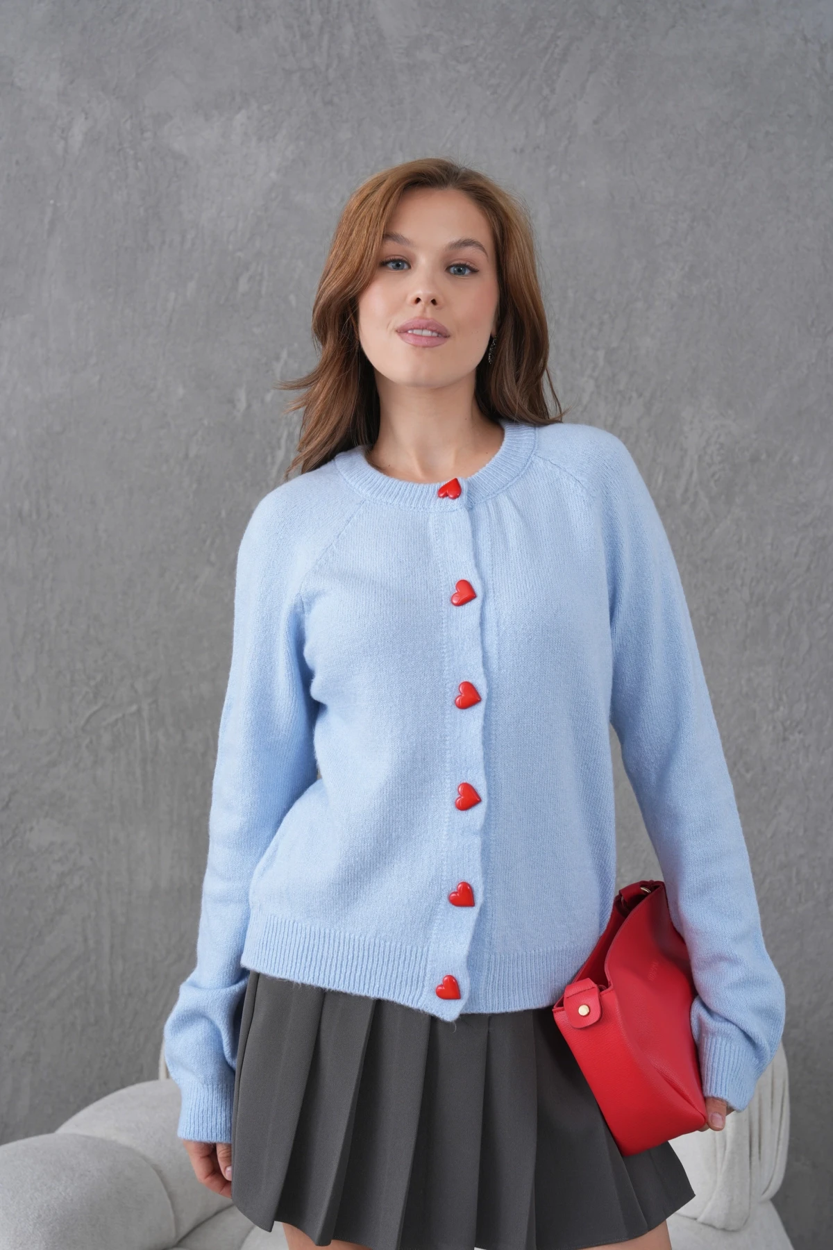 Kadın Bisiklet Yaka Kalp Düğme Detay Yumuşak Dokulu Triko Ceket 8569Sw