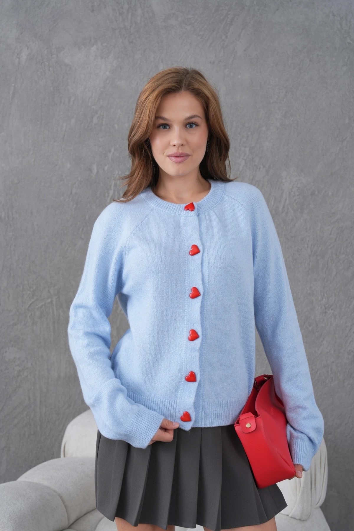 Kadın Bisiklet Yaka Kalp Düğme Detay Yumuşak Dokulu Triko Ceket 8569Sw