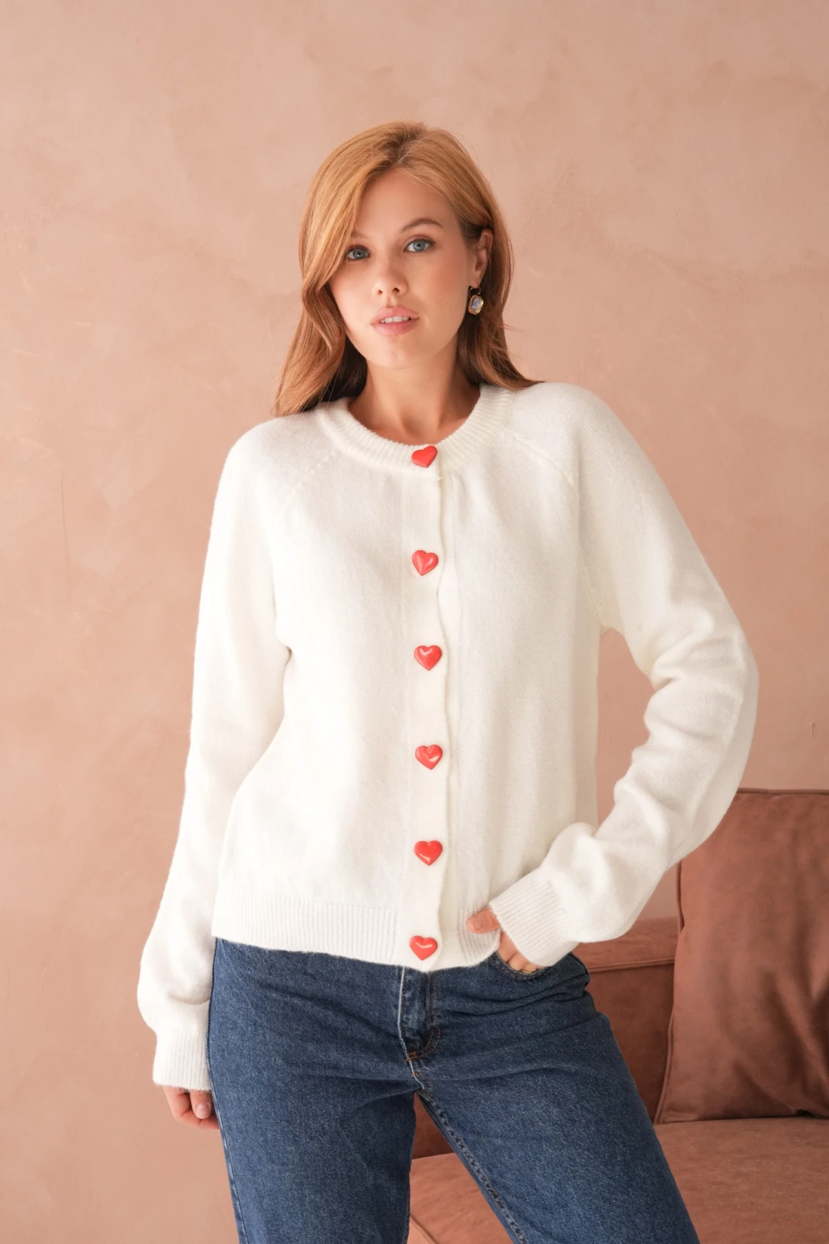 Kadın Bisiklet Yaka Kalp Düğme Detay Yumuşak Dokulu Triko Ceket 8569Sw