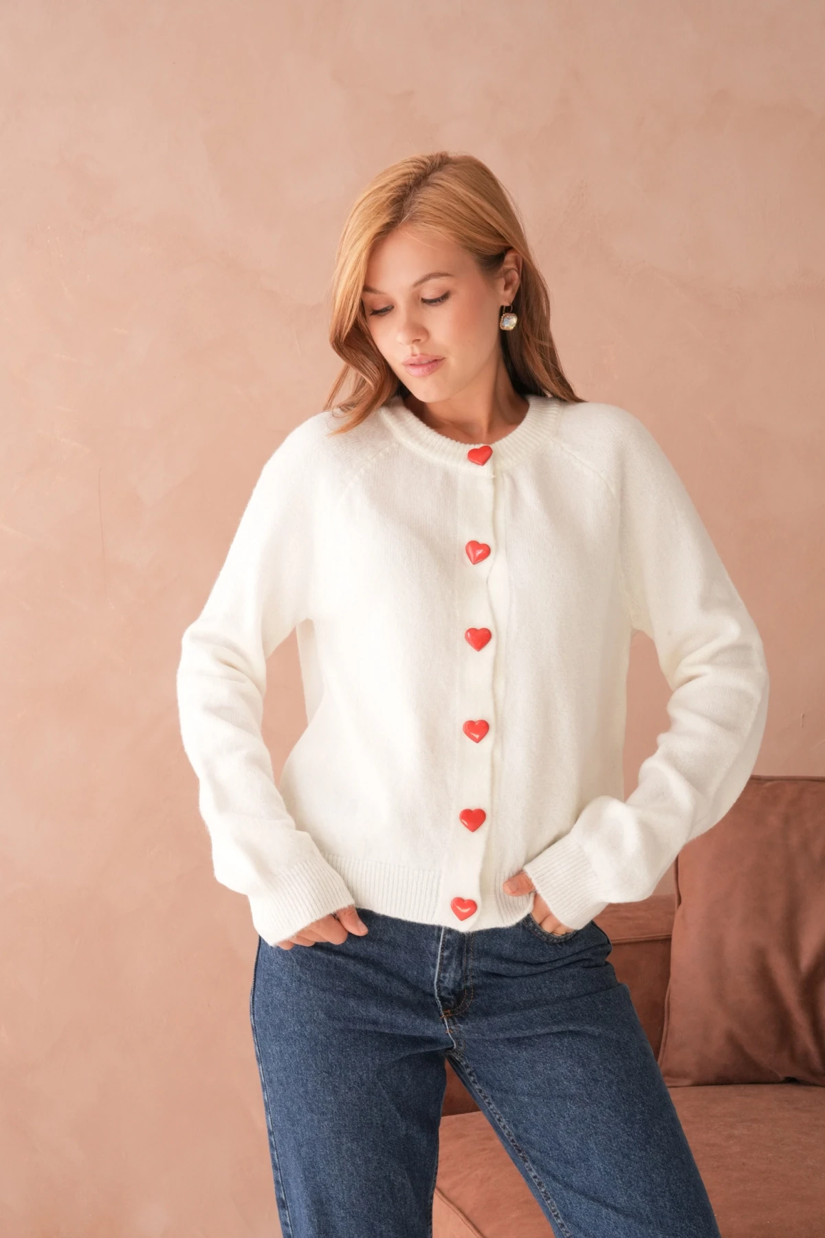 Kadın Bisiklet Yaka Kalp Düğme Detay Yumuşak Dokulu Triko Ceket 8569Sw