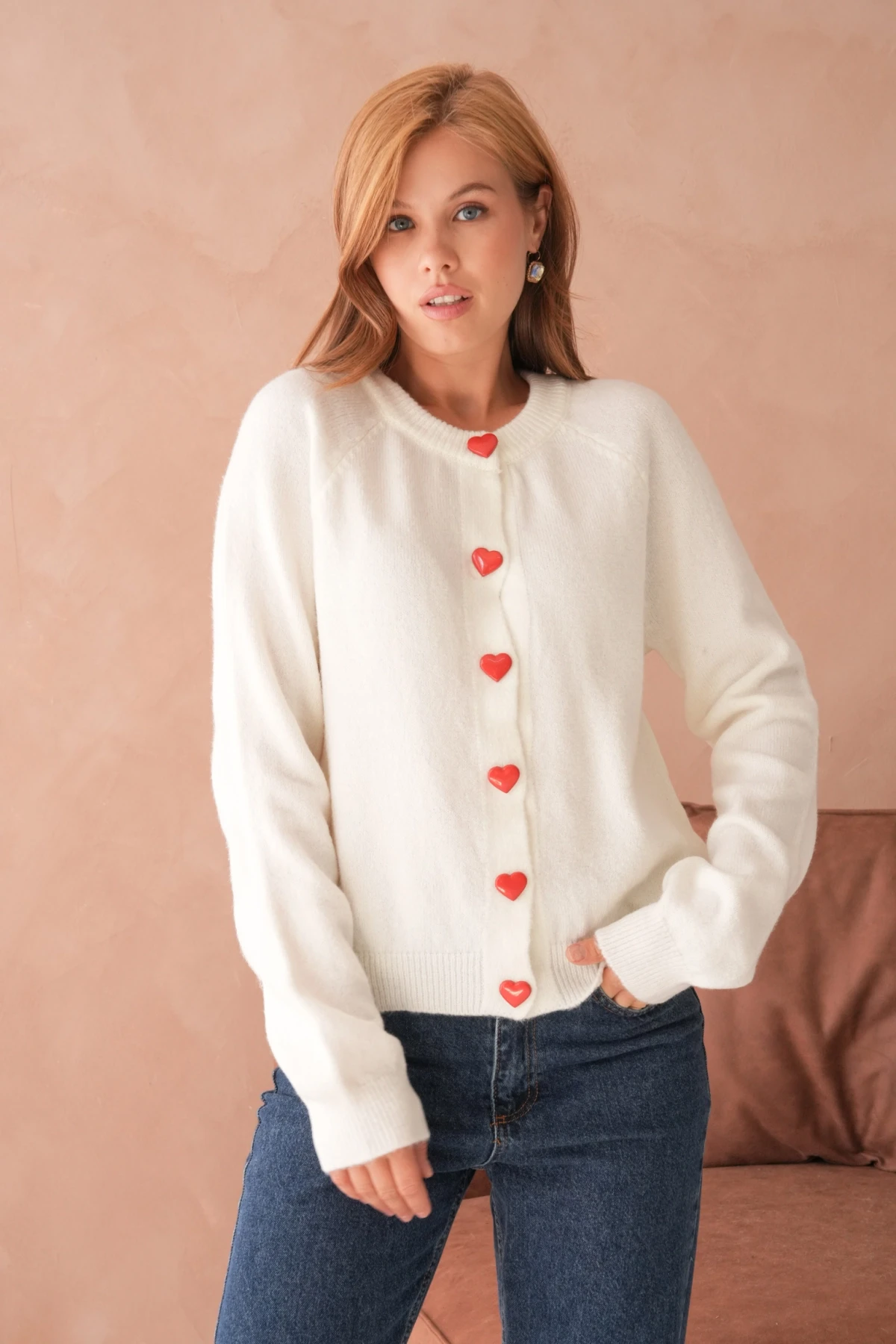 Kadın Bisiklet Yaka Kalp Düğme Detay Yumuşak Dokulu Triko Ceket 8569Sw