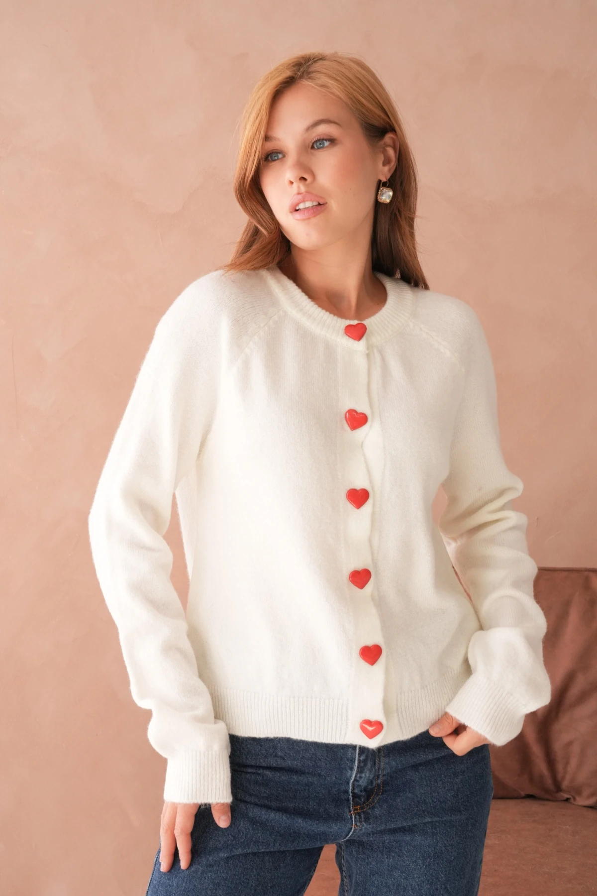 Kadın Bisiklet Yaka Kalp Düğme Detay Yumuşak Dokulu Triko Ceket 8569Sw