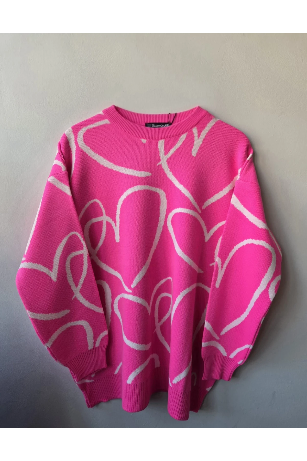 Kadın Bisiklet Yaka Kalp Örgü Detaylı Oversize Triko Tunik